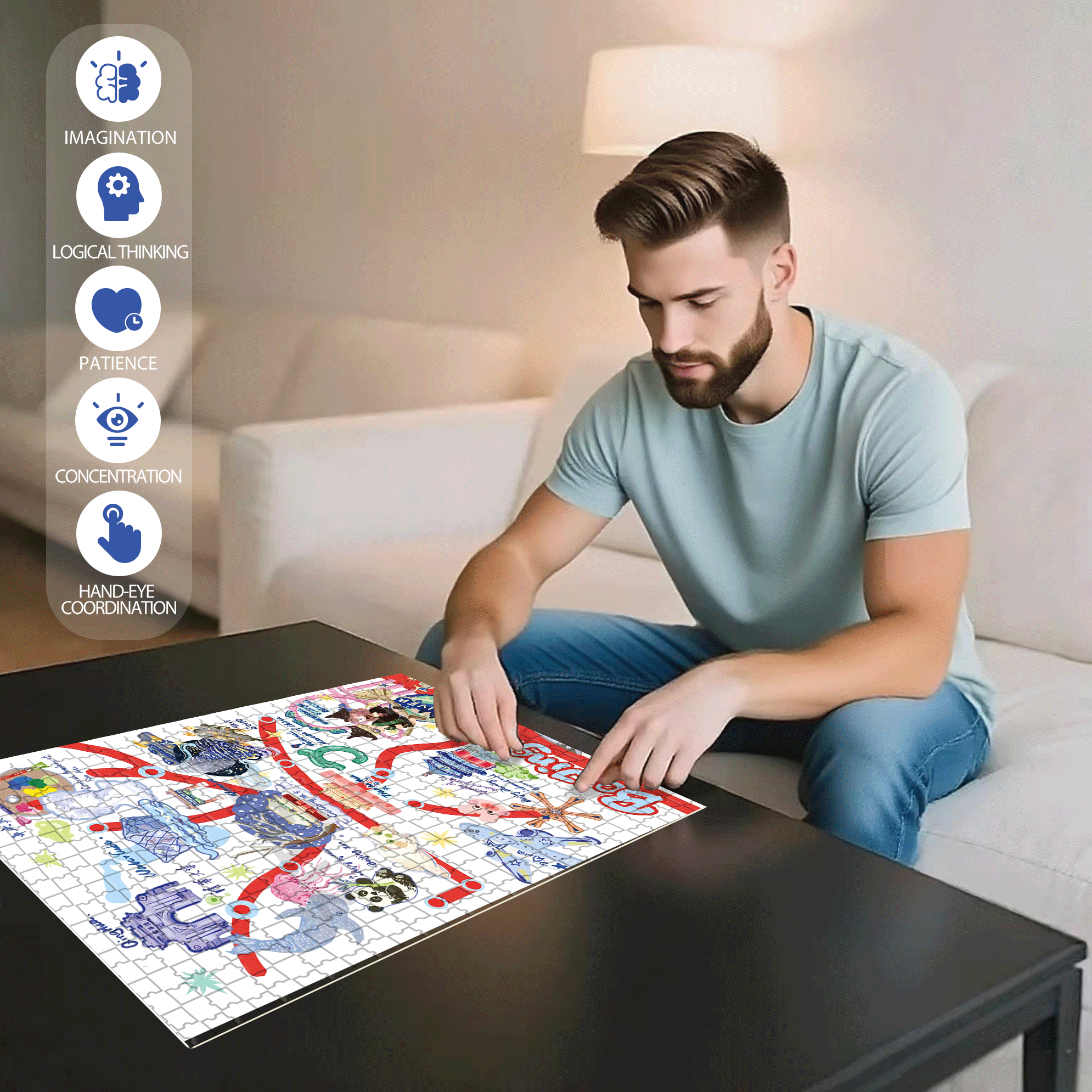 Beijing Tourist Map 500pcs/1000pcs Jigsaw Puzzle, Scratch-Resistant, Interactive Family Game & Brain-Boosting DIY Decor, Perfect for Halloween, Christmas & New Year Gifts, Family Puzzle Game