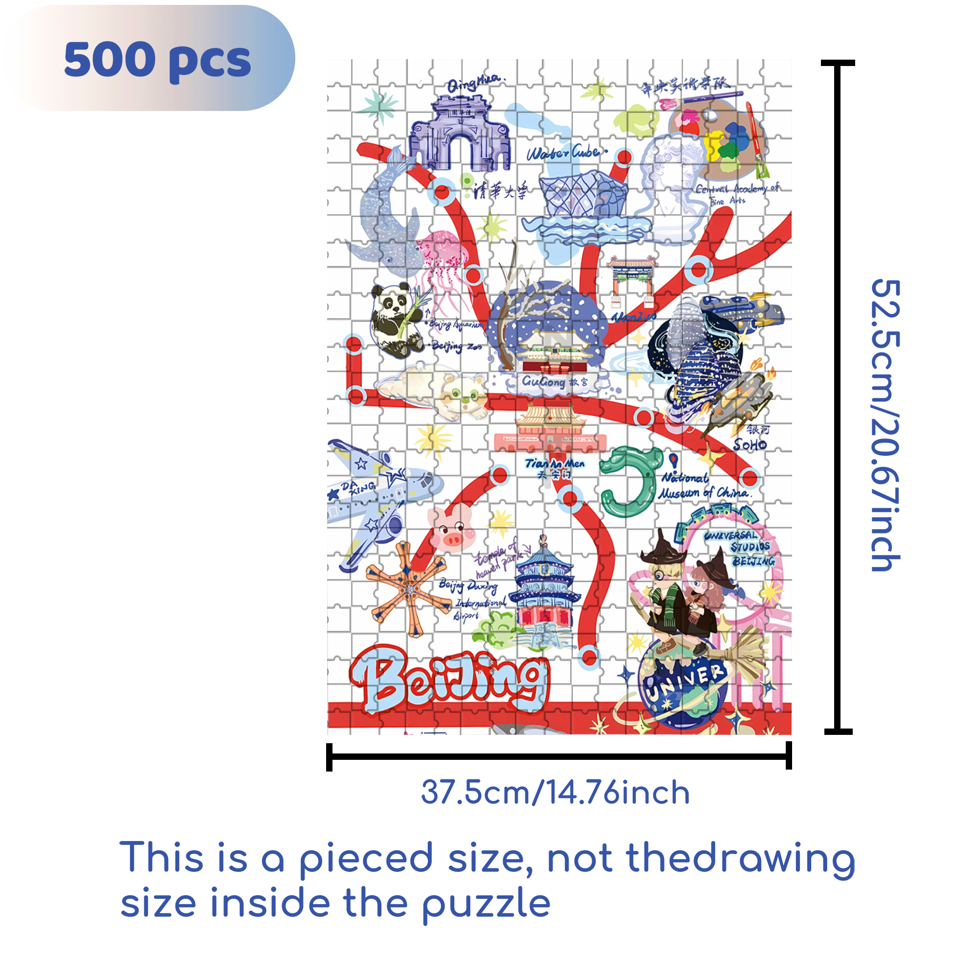 Beijing Tourist Map 500pcs/1000pcs Jigsaw Puzzle, Scratch-Resistant, Interactive Family Game & Brain-Boosting DIY Decor, Perfect for Halloween, Christmas & New Year Gifts, Family Puzzle Game