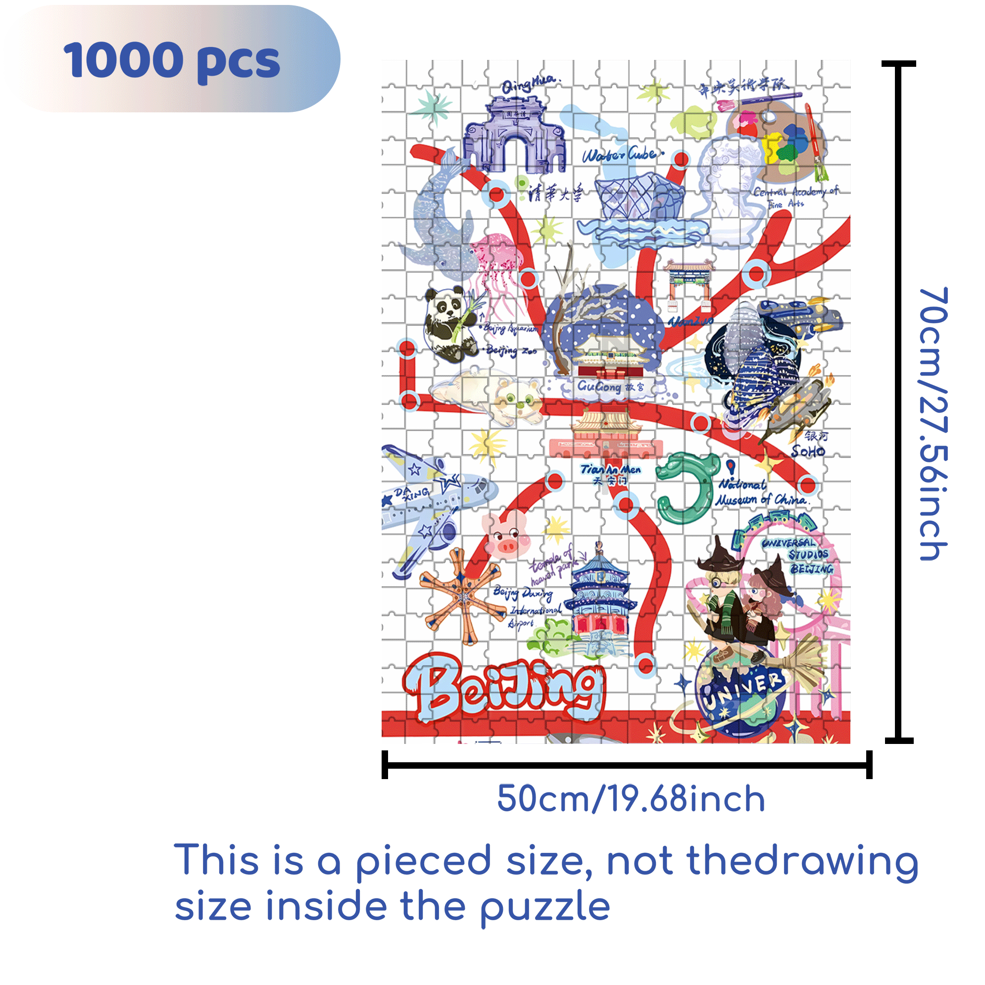 Beijing Tourist Map 500pcs/1000pcs Jigsaw Puzzle, Scratch-Resistant, Interactive Family Game & Brain-Boosting DIY Decor, Perfect for Halloween, Christmas & New Year Gifts, Family Puzzle Game