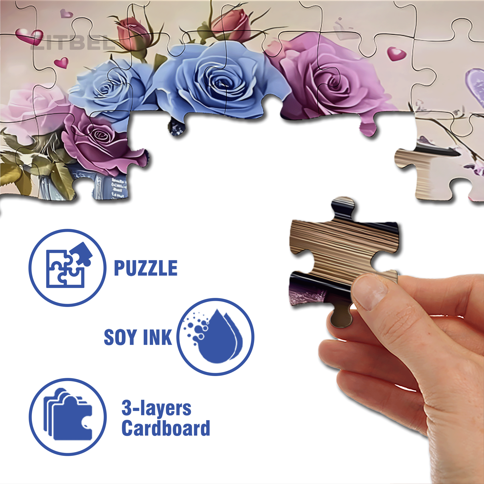 Books And Roses Intertwine 500pcs/1000pcs Jigsaw Puzzle, Scratch-Resistant, Interactive Family Game & Brain-Boosting DIY Decor, Perfect for Halloween, Christmas & New Year Gifts, Family Puzzle Game