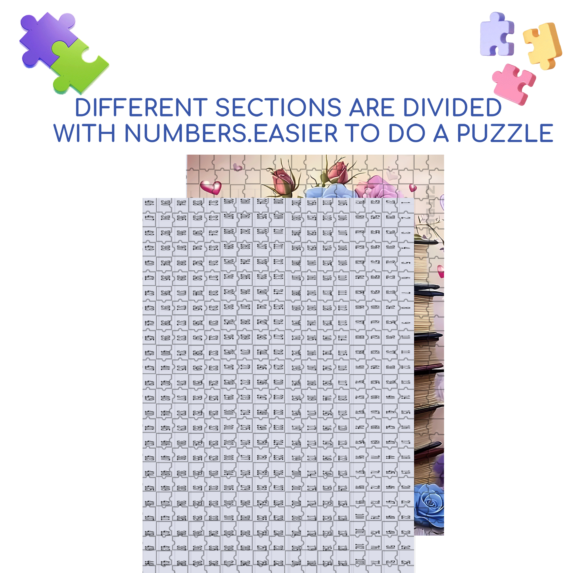 Books And Roses Intertwine 500pcs/1000pcs Jigsaw Puzzle, Scratch-Resistant, Interactive Family Game & Brain-Boosting DIY Decor, Perfect for Halloween, Christmas & New Year Gifts, Family Puzzle Game