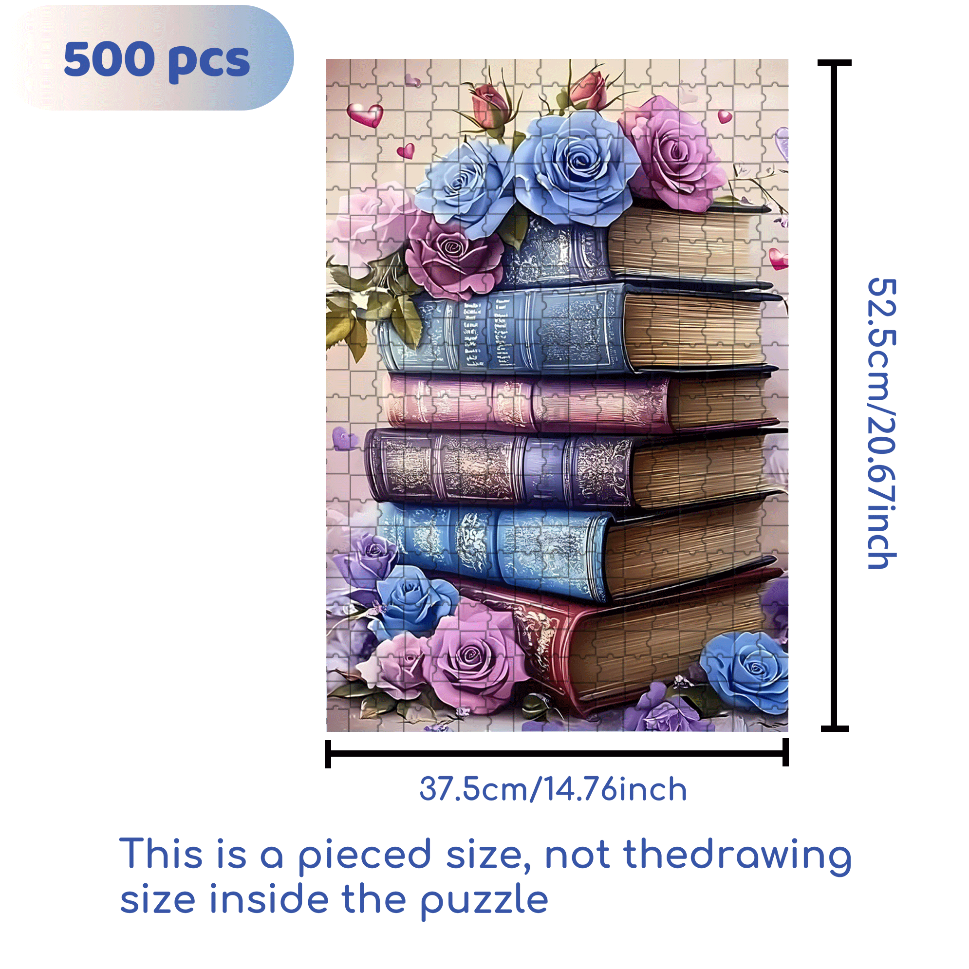 Books And Roses Intertwine 500pcs/1000pcs Jigsaw Puzzle, Scratch-Resistant, Interactive Family Game & Brain-Boosting DIY Decor, Perfect for Halloween, Christmas & New Year Gifts, Family Puzzle Game