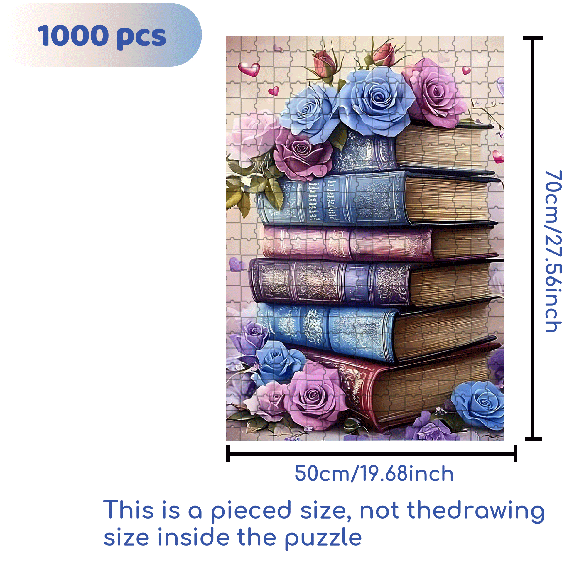 Books And Roses Intertwine 500pcs/1000pcs Jigsaw Puzzle, Scratch-Resistant, Interactive Family Game & Brain-Boosting DIY Decor, Perfect for Halloween, Christmas & New Year Gifts, Family Puzzle Game
