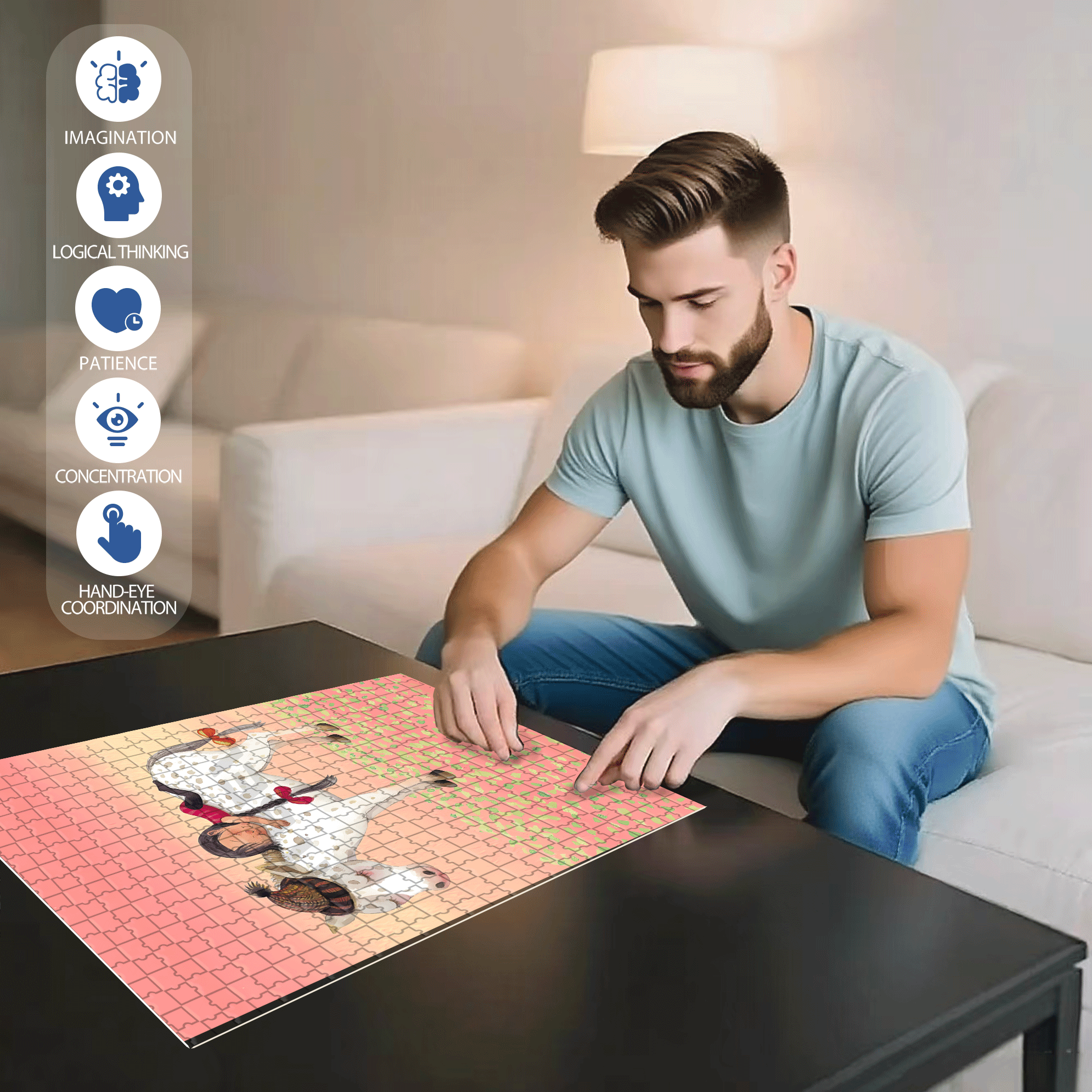 Child Dreaming of a Foal 500pcs/1000pcs Jigsaw Puzzle, Scratch-Resistant, Interactive Family Game & Brain-Boosting DIY Decor, Perfect for Halloween, Christmas & New Year Gifts, Family Puzzle Game