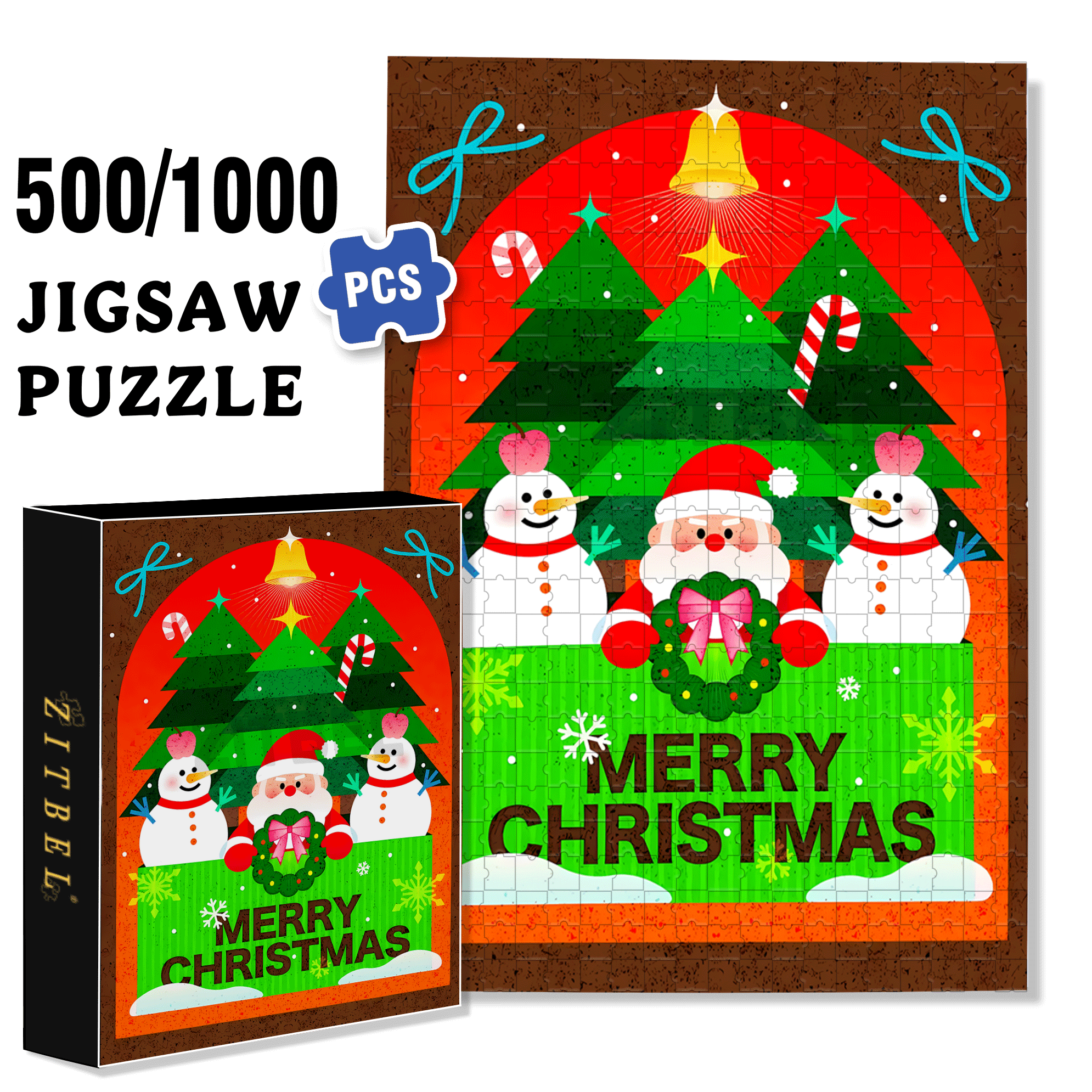 Christmas Mini-Theater 500pcs/1000pcs Jigsaw Puzzle, Scratch-Resistant, Interactive Family Game & Brain-Boosting DIY Decor, Perfect for Halloween, Christmas & New Year Gifts, Family Puzzle Game