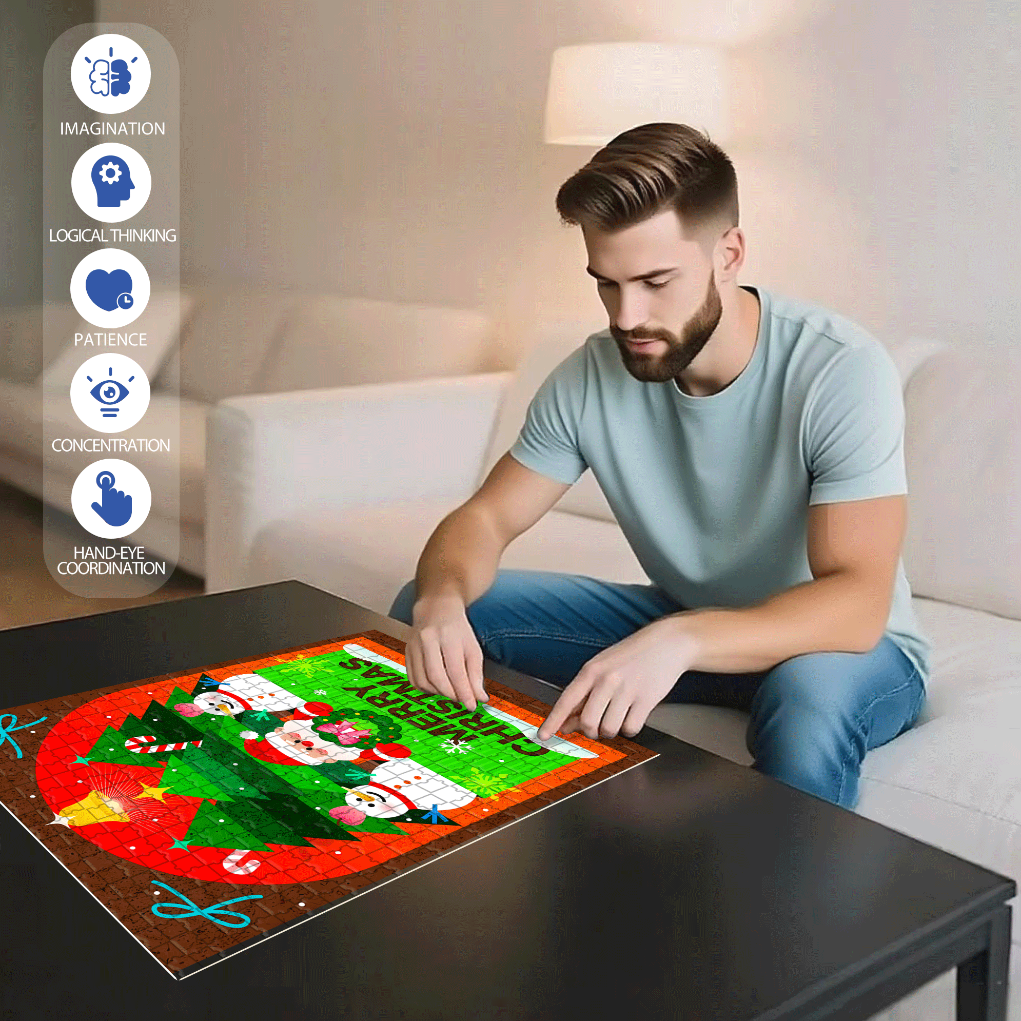Christmas Mini-Theater 500pcs/1000pcs Jigsaw Puzzle, Scratch-Resistant, Interactive Family Game & Brain-Boosting DIY Decor, Perfect for Halloween, Christmas & New Year Gifts, Family Puzzle Game