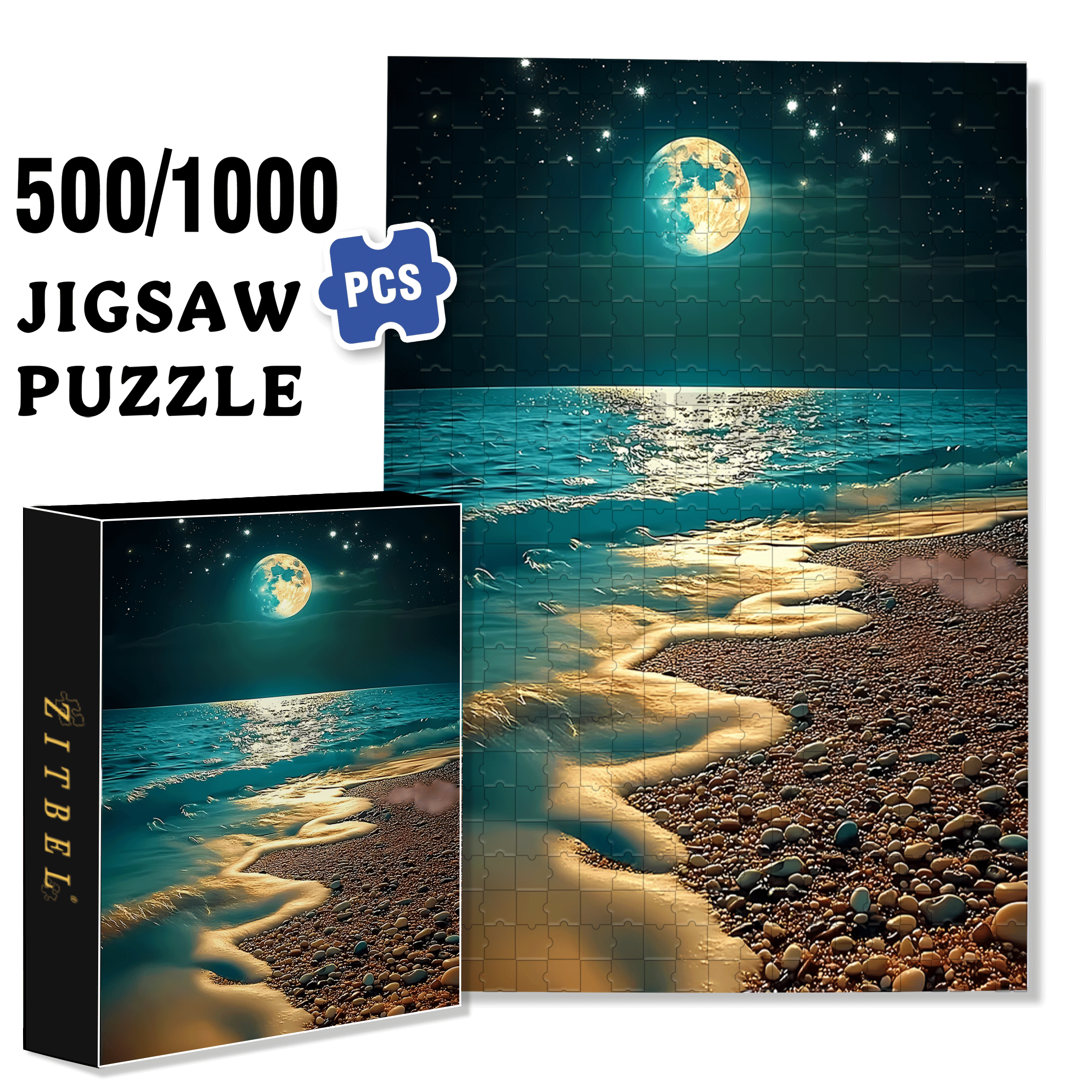 Coast At Night 500pcs/1000pcs Jigsaw Puzzle, Scratch-Resistant, Interactive Family Game & Brain-Boosting DIY Decor, Perfect for Halloween, Christmas & New Year Gifts, Family Puzzle Game