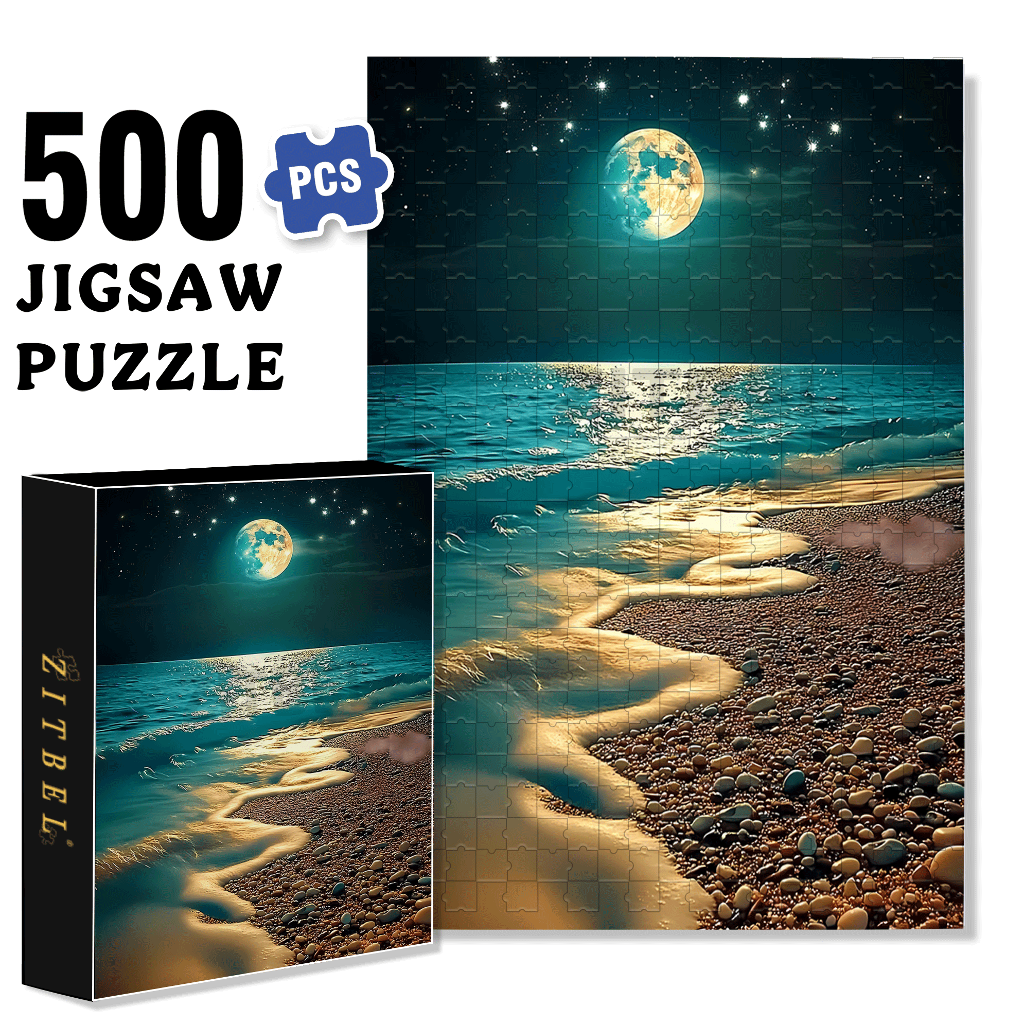 Coast At Night 500pcs/1000pcs Jigsaw Puzzle, Scratch-Resistant, Interactive Family Game & Brain-Boosting DIY Decor, Perfect for Halloween, Christmas & New Year Gifts, Family Puzzle Game