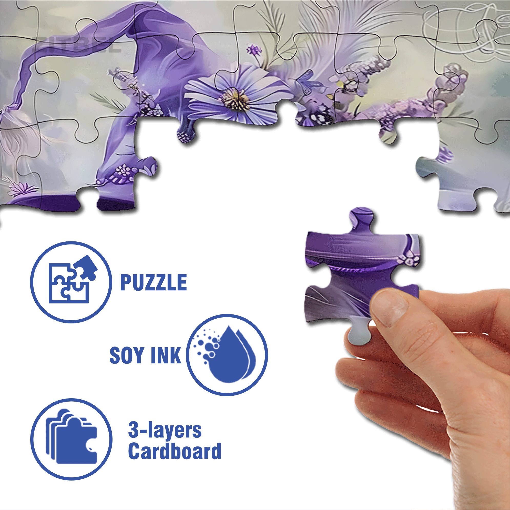 Cute Cat Purple Flowers 500pcs/1000pcs Jigsaw Puzzle, Scratch-Resistant, Interactive Family Game & Brain-Boosting DIY Decor, Perfect for Halloween, Christmas & New Year Gifts, Family Puzzle Game