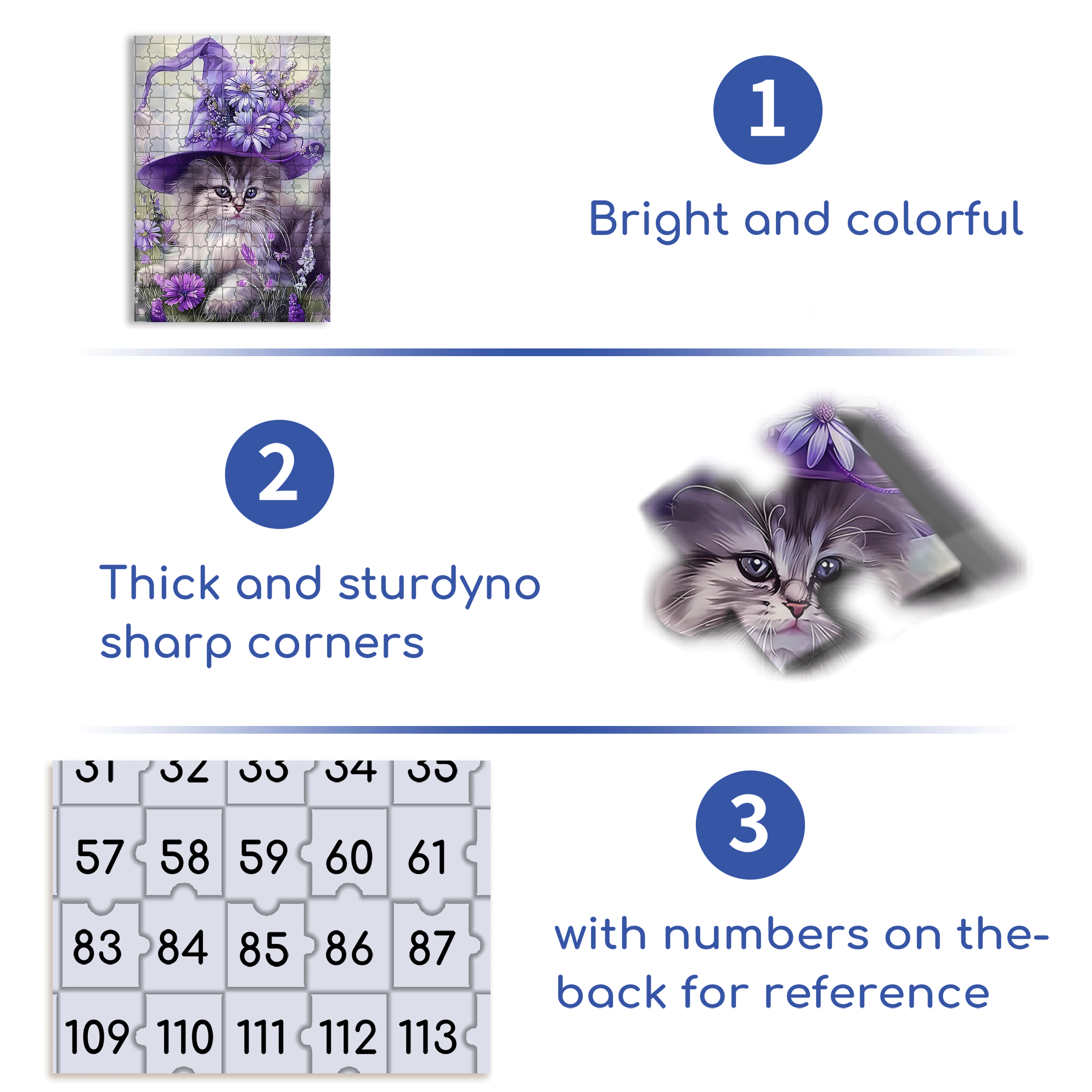 Cute Cat Purple Flowers 500pcs/1000pcs Jigsaw Puzzle, Scratch-Resistant, Interactive Family Game & Brain-Boosting DIY Decor, Perfect for Halloween, Christmas & New Year Gifts, Family Puzzle Game