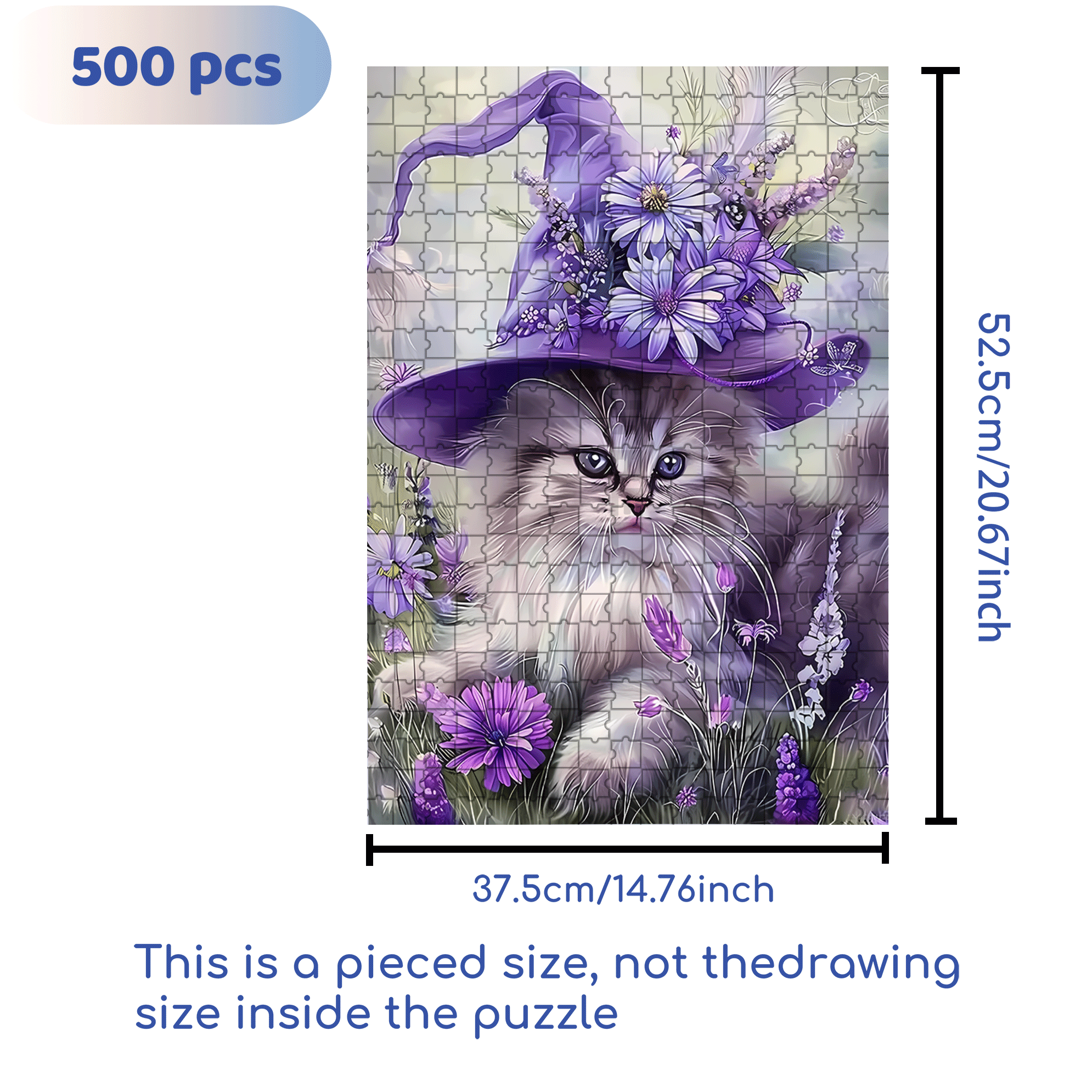 Cute Cat Purple Flowers 500pcs/1000pcs Jigsaw Puzzle, Scratch-Resistant, Interactive Family Game & Brain-Boosting DIY Decor, Perfect for Halloween, Christmas & New Year Gifts, Family Puzzle Game