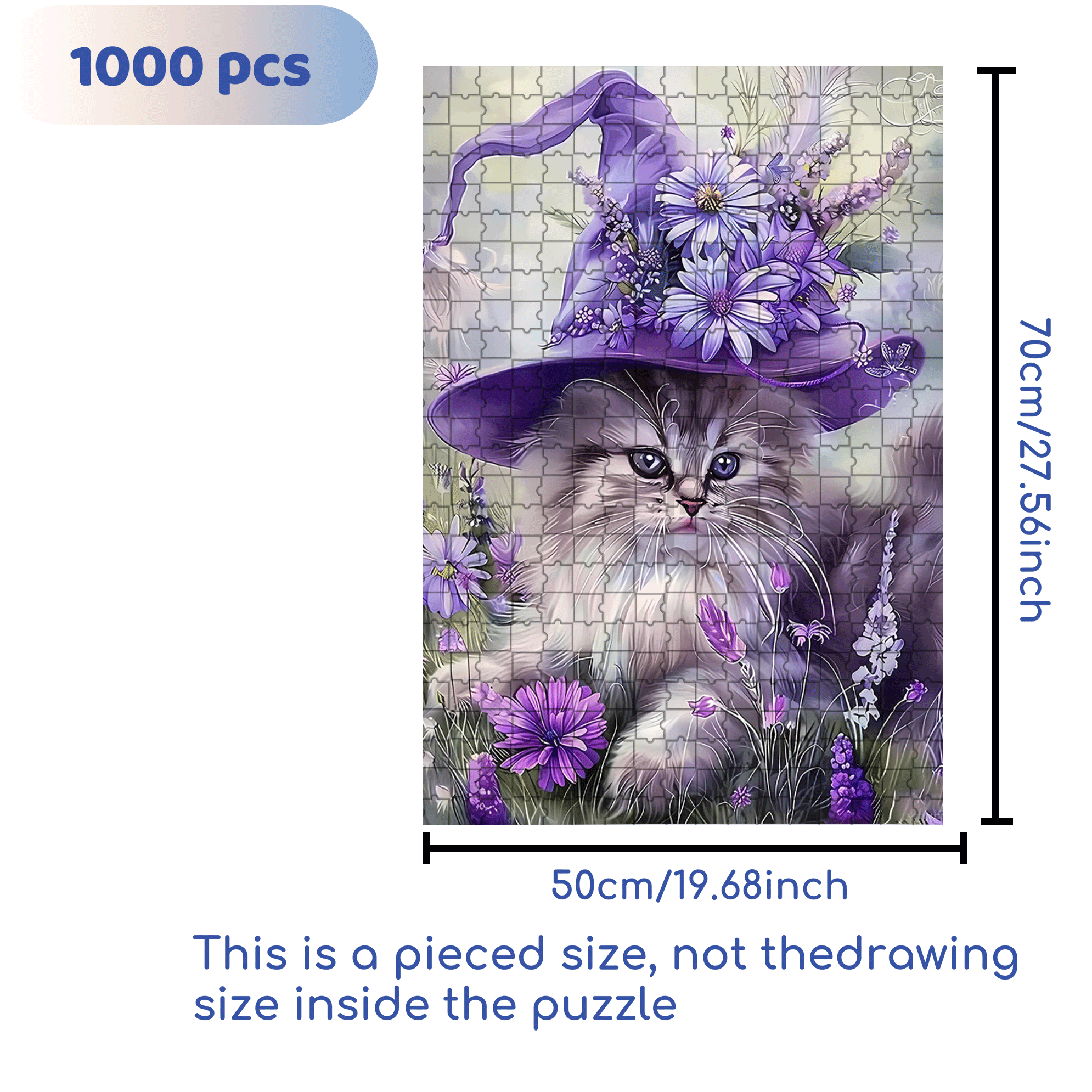 Cute Cat Purple Flowers 500pcs/1000pcs Jigsaw Puzzle, Scratch-Resistant, Interactive Family Game & Brain-Boosting DIY Decor, Perfect for Halloween, Christmas & New Year Gifts, Family Puzzle Game
