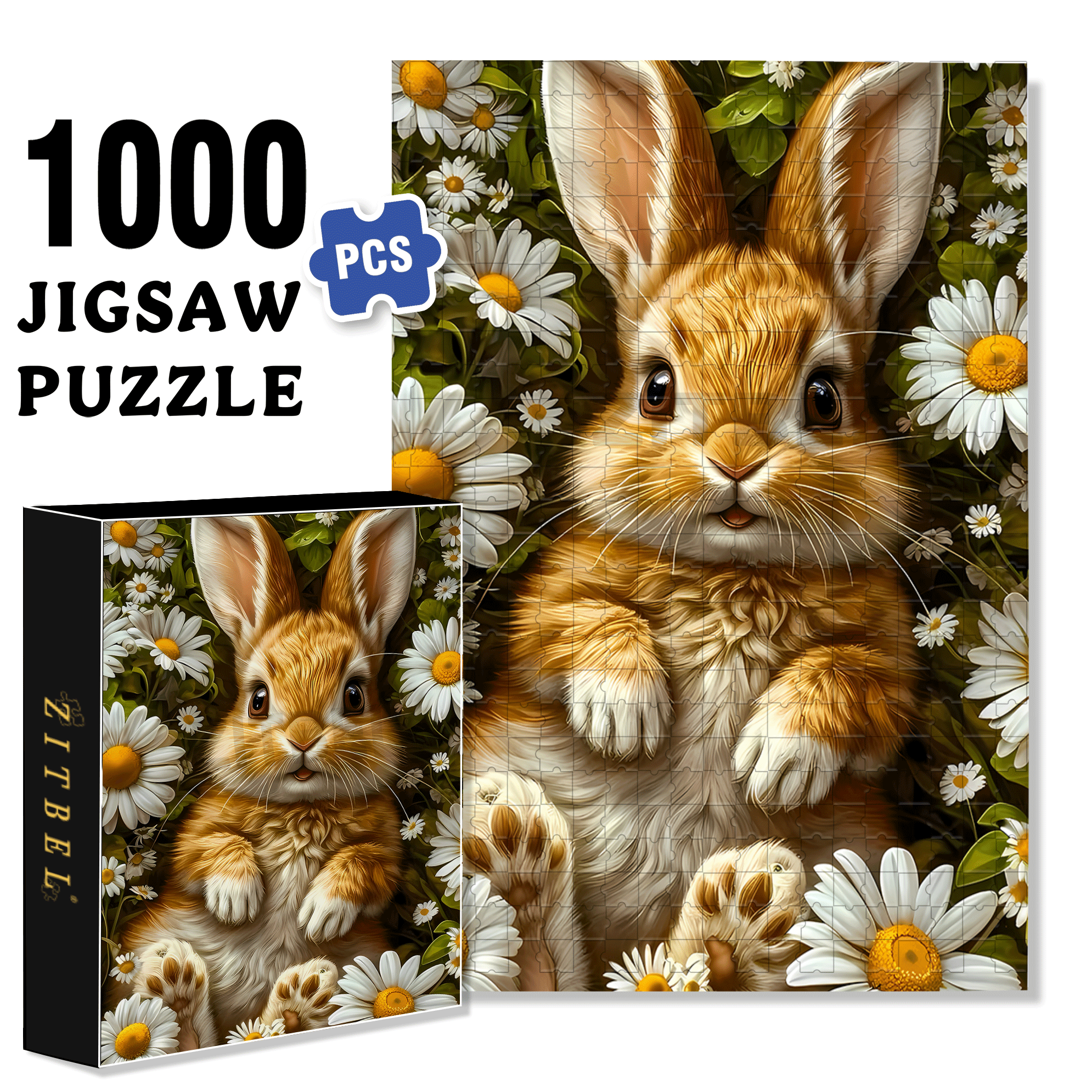 Daisy & Bunny 500pcs/1000pcs Jigsaw Puzzle, Scratch-Resistant, Interactive Family Game & Brain-Boosting DIY Decor, Perfect for Halloween, Christmas & New Year Gifts, Family Puzzle Game