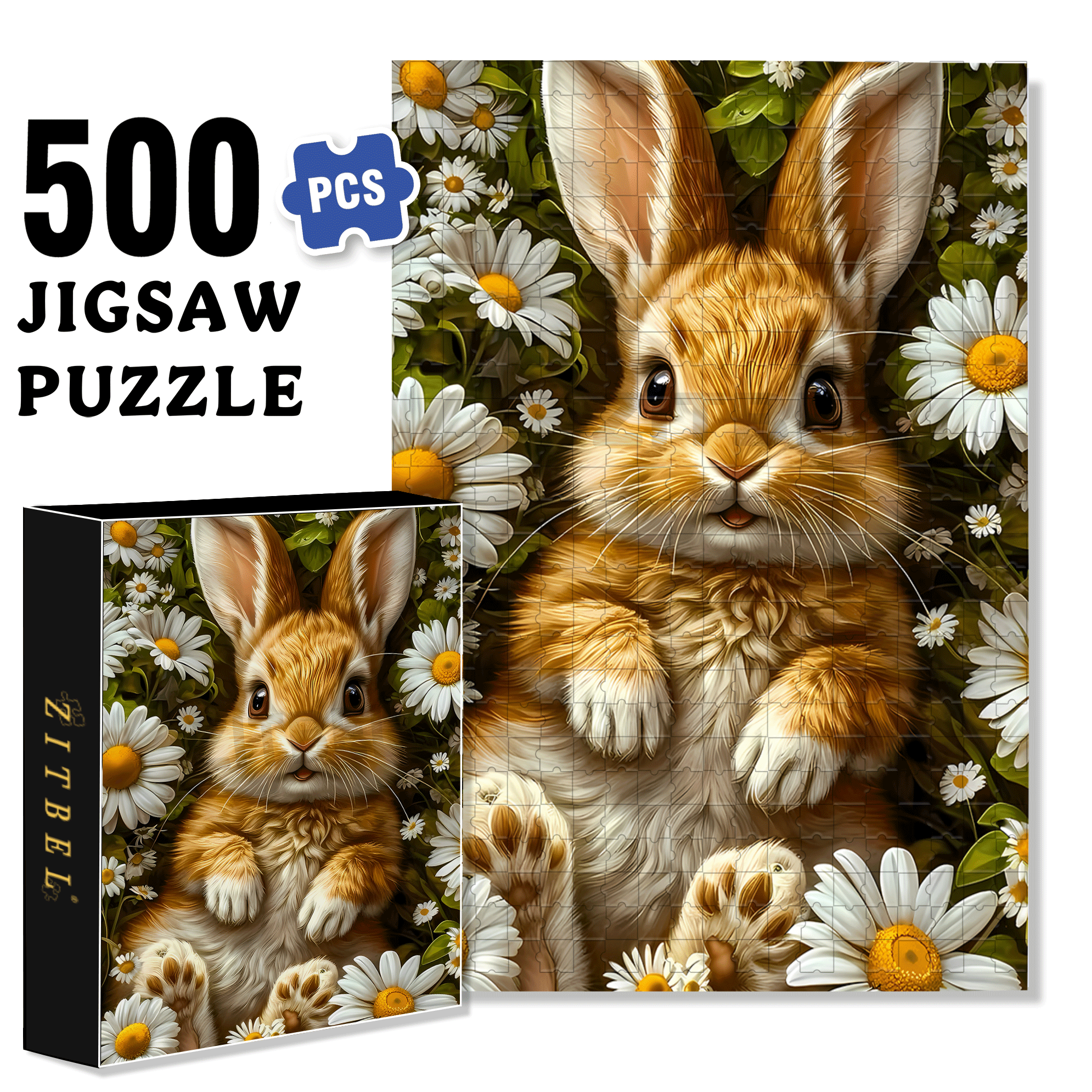 Daisy & Bunny 500pcs/1000pcs Jigsaw Puzzle, Scratch-Resistant, Interactive Family Game & Brain-Boosting DIY Decor, Perfect for Halloween, Christmas & New Year Gifts, Family Puzzle Game