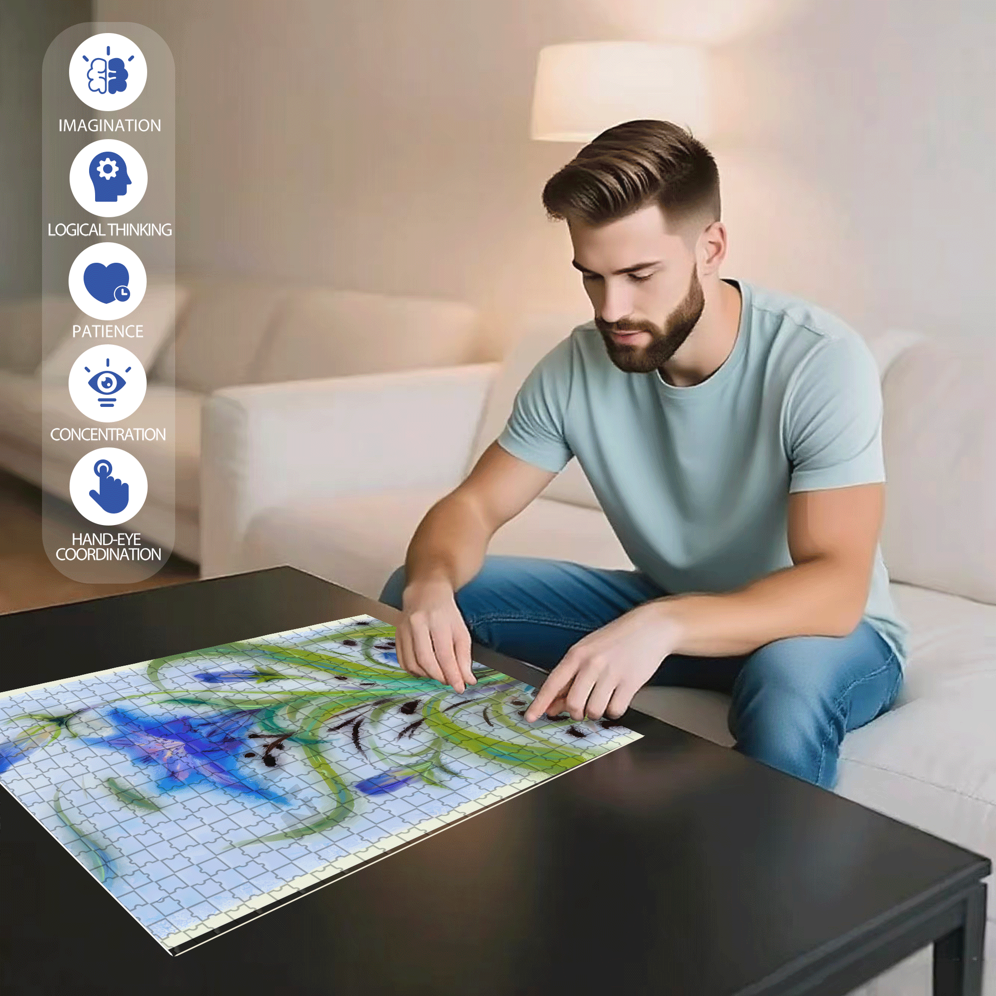 Deep Blue Haze 500pcs/1000pcs Jigsaw Puzzle, Scratch-Resistant, Interactive Family Game & Brain-Boosting DIY Decor, Perfect for Halloween, Christmas & New Year Gifts, Family Puzzle Game
