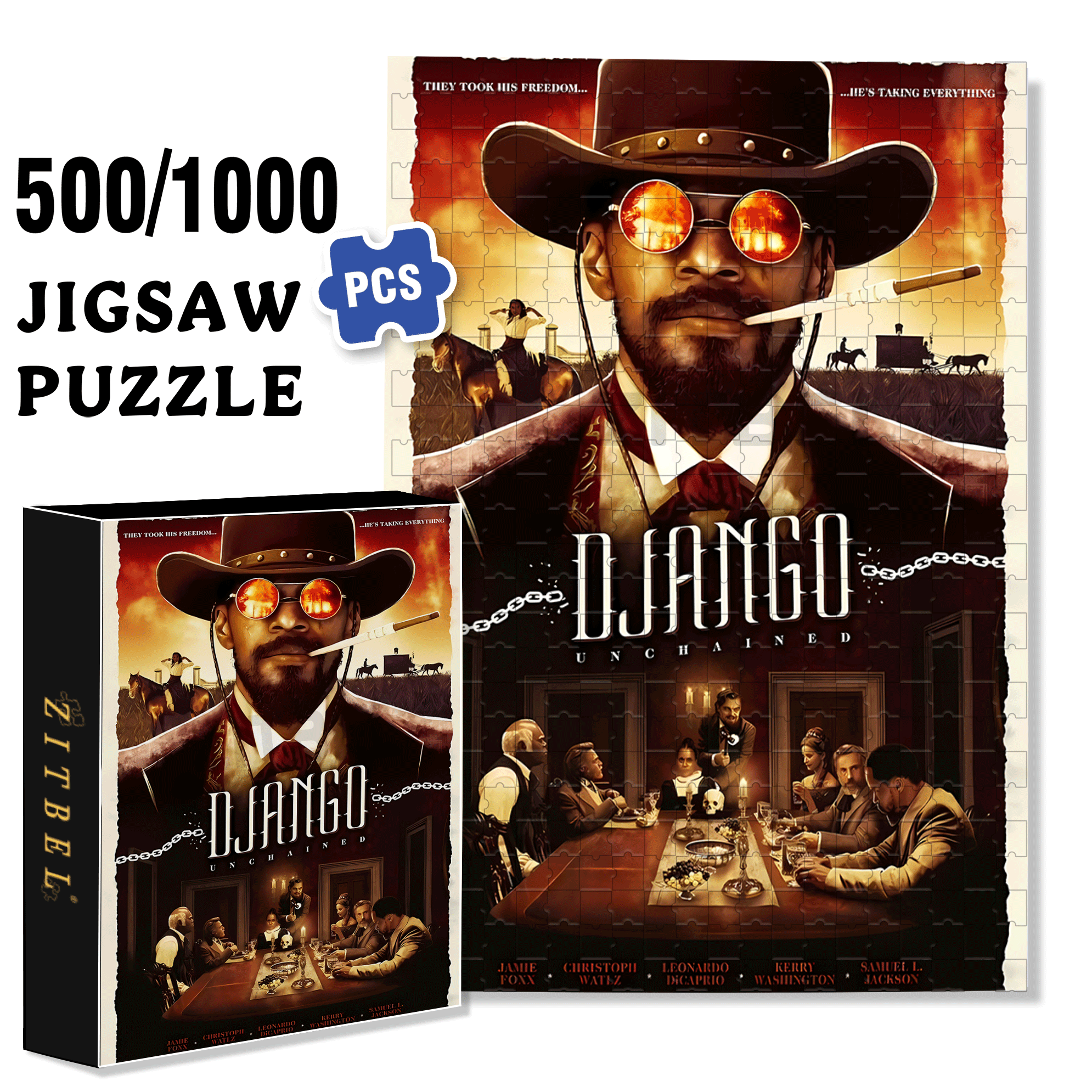 DJANGO 500pcs/1000pcs Jigsaw Puzzle, Scratch-Resistant, Interactive Family Game & Brain-Boosting DIY Decor, Perfect for Halloween, Christmas & New Year Gifts, Family Puzzle Game