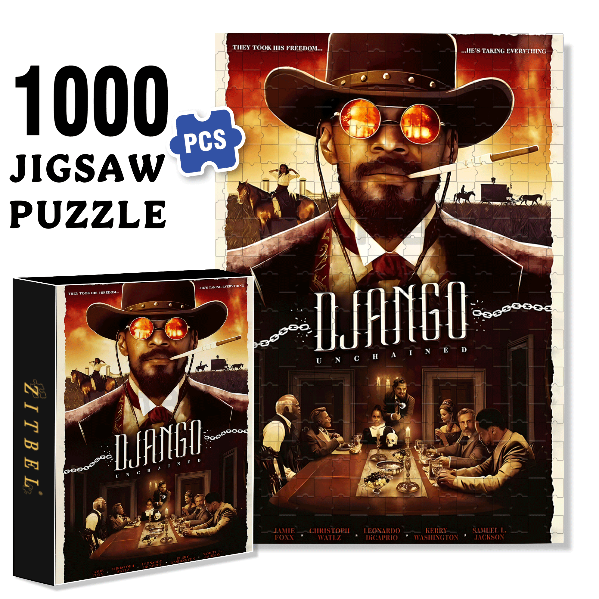DJANGO 500pcs/1000pcs Jigsaw Puzzle, Scratch-Resistant, Interactive Family Game & Brain-Boosting DIY Decor, Perfect for Halloween, Christmas & New Year Gifts, Family Puzzle Game