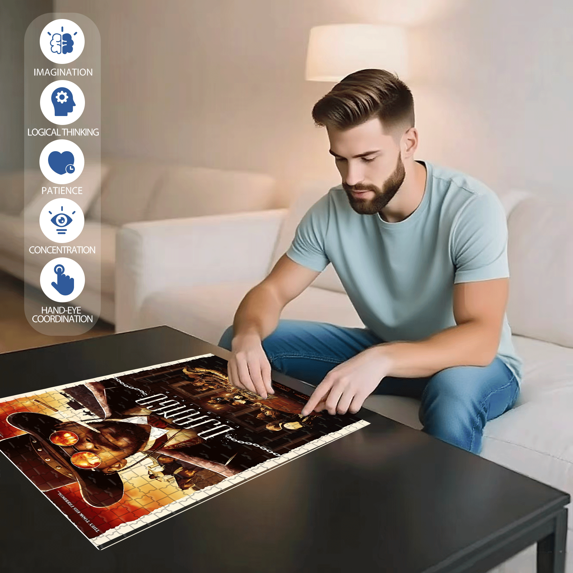 DJANGO 500pcs/1000pcs Jigsaw Puzzle, Scratch-Resistant, Interactive Family Game & Brain-Boosting DIY Decor, Perfect for Halloween, Christmas & New Year Gifts, Family Puzzle Game