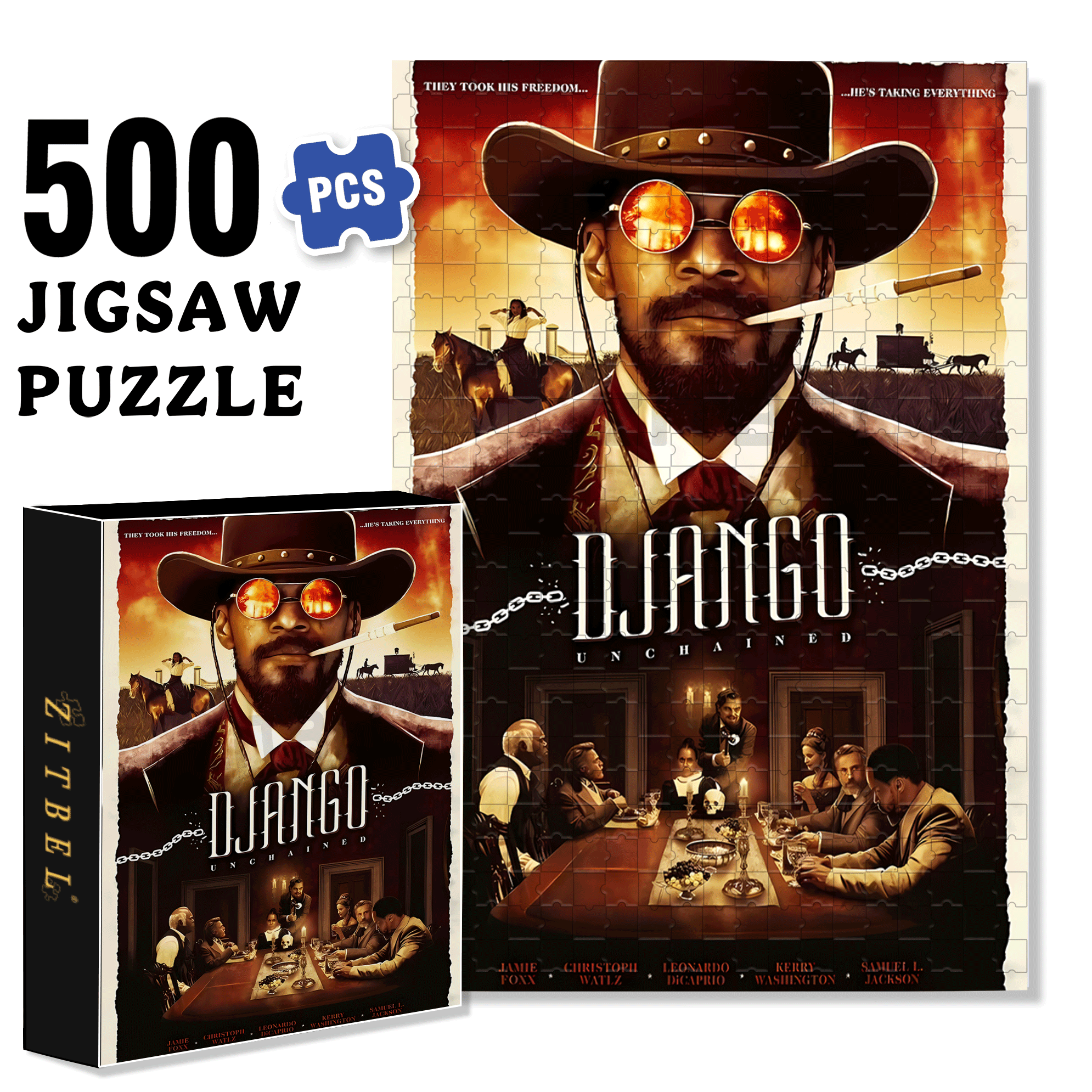 DJANGO 500pcs/1000pcs Jigsaw Puzzle, Scratch-Resistant, Interactive Family Game & Brain-Boosting DIY Decor, Perfect for Halloween, Christmas & New Year Gifts, Family Puzzle Game