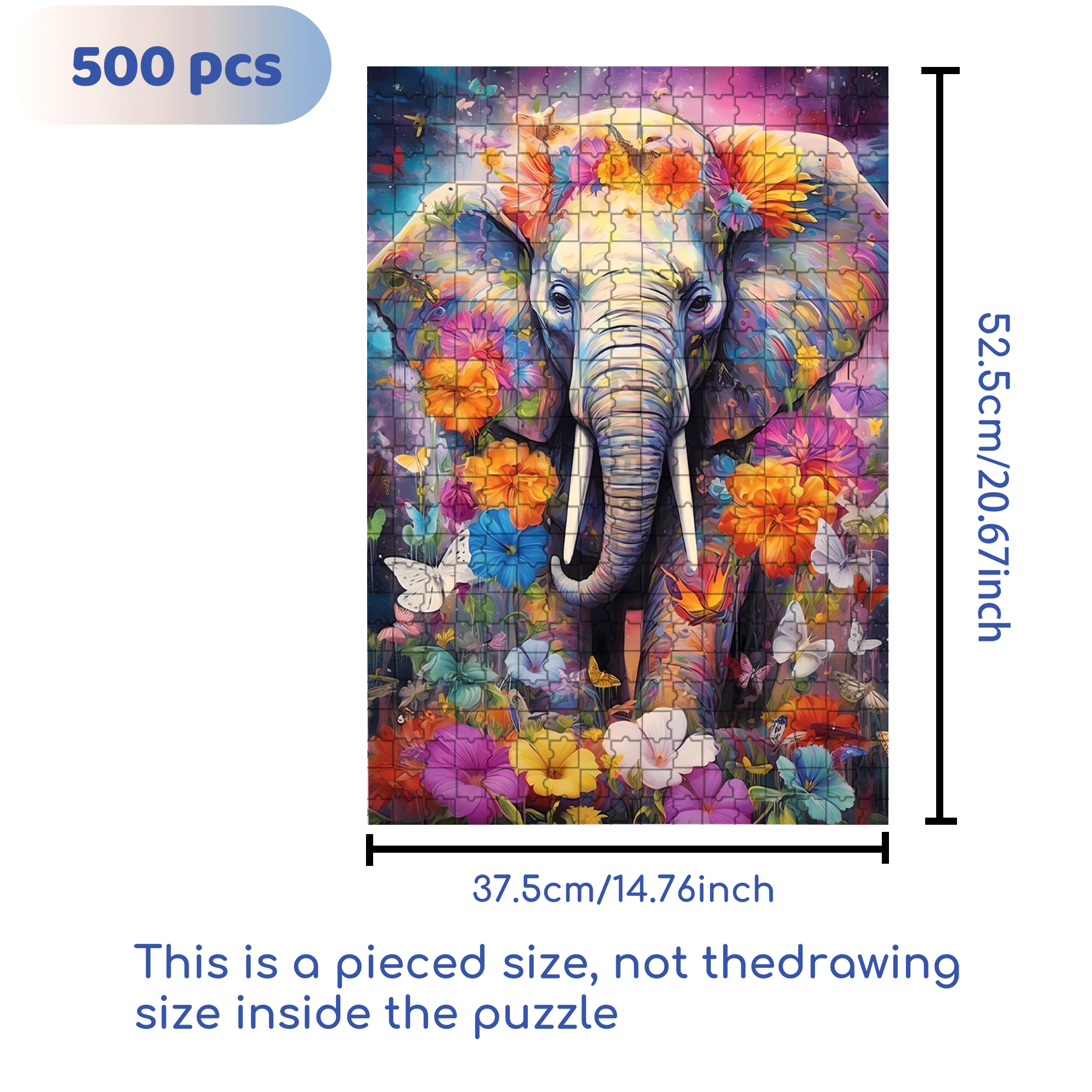 Elephant and Butterfly Dance 500pcs/1000pcs Jigsaw Puzzle, Scratch-Resistant, Interactive Family Game & Brain-Boosting DIY Decor, Perfect for Halloween, Christmas & New Year Gifts, Family Puzzle Game