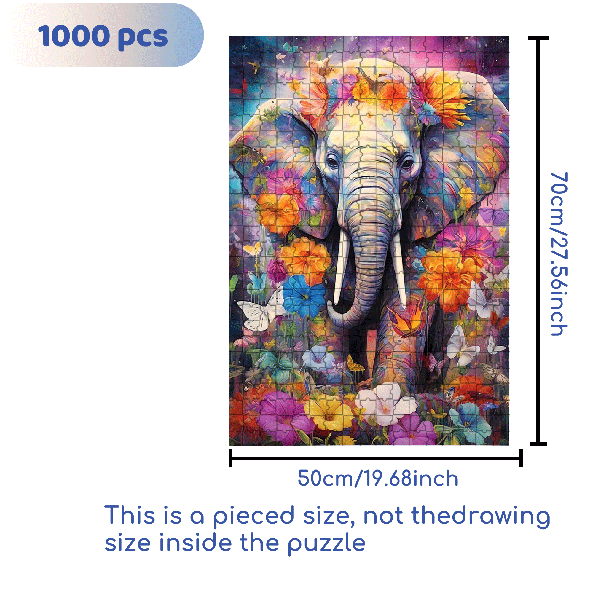 Elephant and Butterfly Dance 500pcs/1000pcs Jigsaw Puzzle, Scratch-Resistant, Interactive Family Game & Brain-Boosting DIY Decor, Perfect for Halloween, Christmas & New Year Gifts, Family Puzzle Game