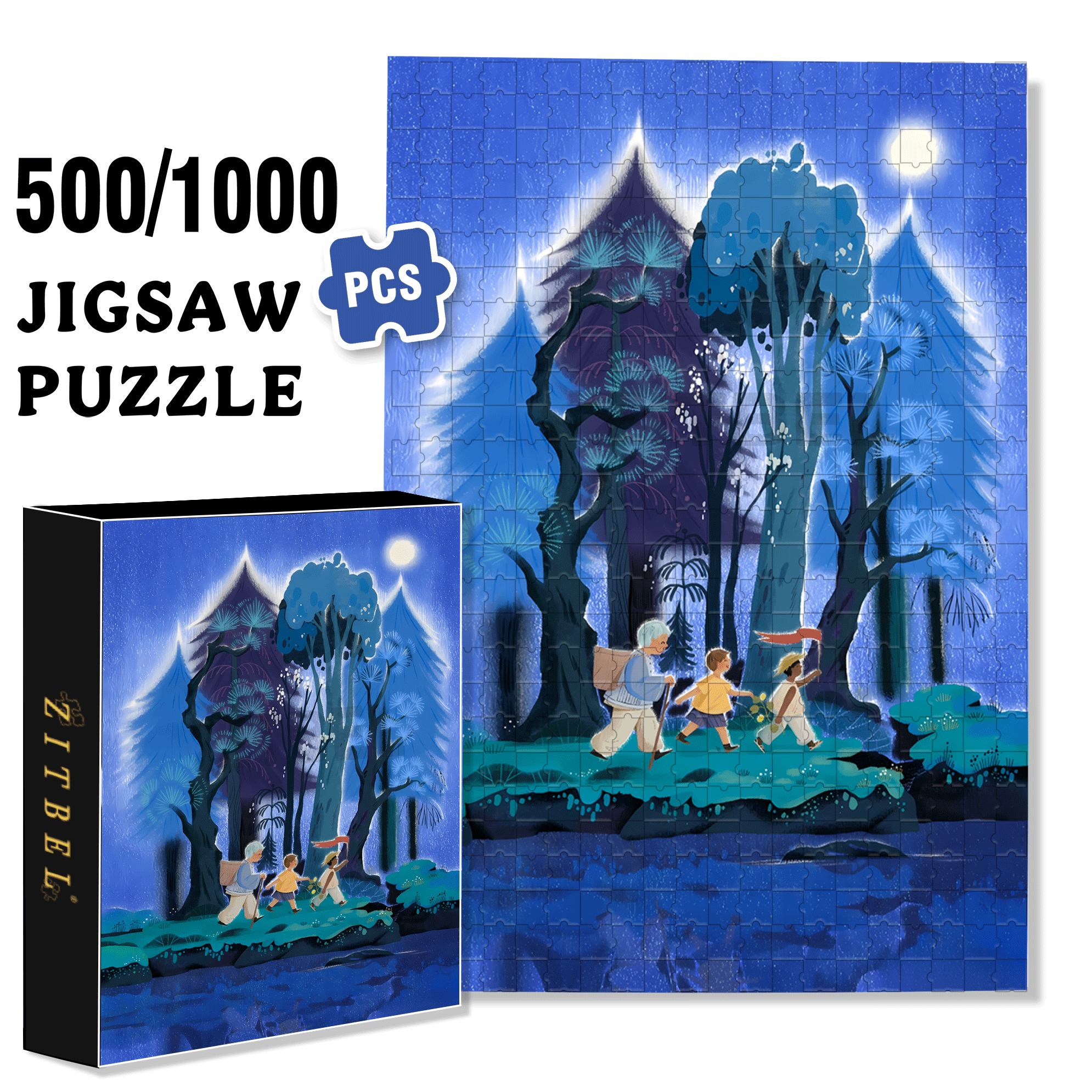 Forest At Night 500pcs/1000pcs Jigsaw Puzzle, Scratch-Resistant, Interactive Family Game & Brain-Boosting DIY Decor, Perfect for Halloween, Christmas & New Year Gifts, Family Puzzle Game