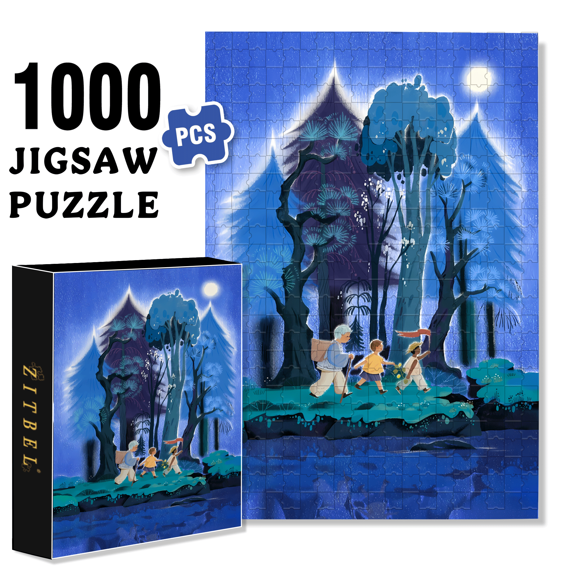 Forest At Night 500pcs/1000pcs Jigsaw Puzzle, Scratch-Resistant, Interactive Family Game & Brain-Boosting DIY Decor, Perfect for Halloween, Christmas & New Year Gifts, Family Puzzle Game