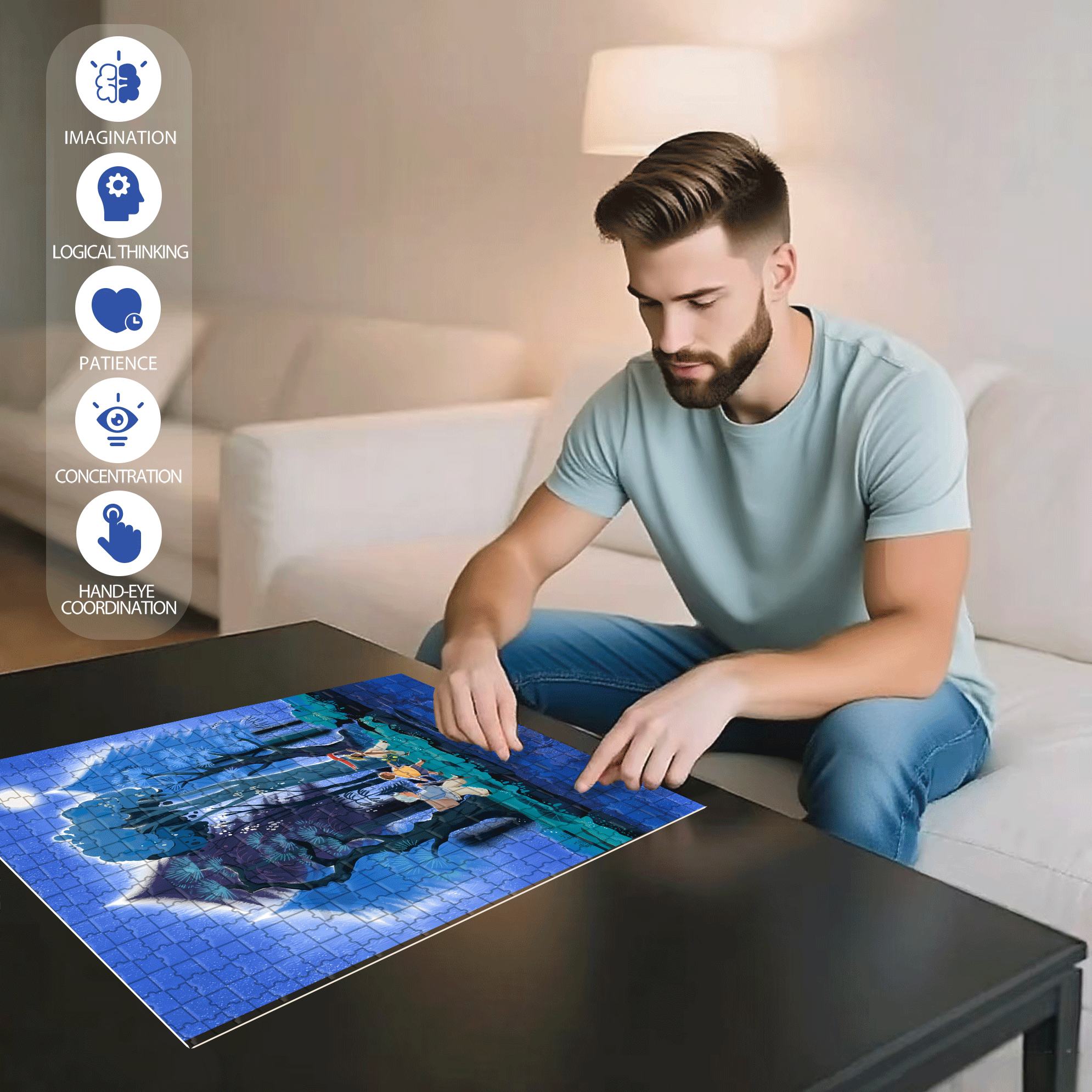 Forest At Night 500pcs/1000pcs Jigsaw Puzzle, Scratch-Resistant, Interactive Family Game & Brain-Boosting DIY Decor, Perfect for Halloween, Christmas & New Year Gifts, Family Puzzle Game