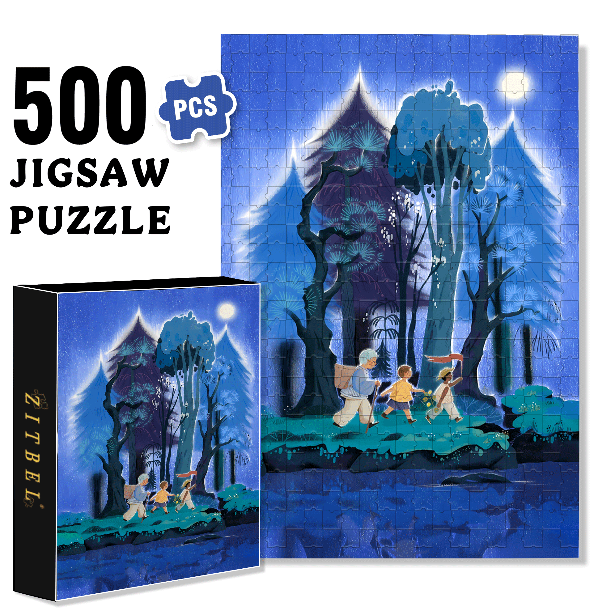 Forest At Night 500pcs/1000pcs Jigsaw Puzzle, Scratch-Resistant, Interactive Family Game & Brain-Boosting DIY Decor, Perfect for Halloween, Christmas & New Year Gifts, Family Puzzle Game