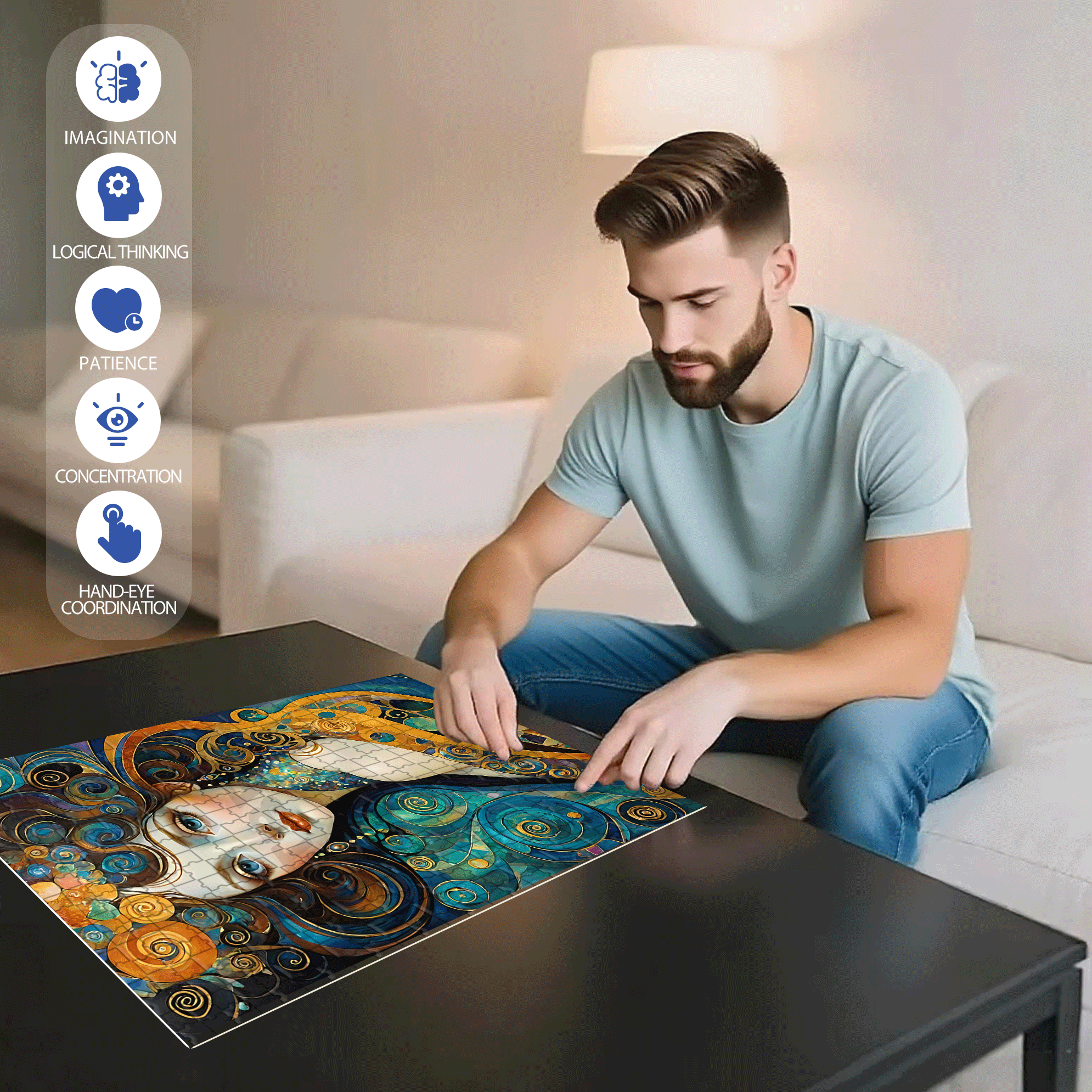 Gilded Vortex 500pcs/1000pcs Jigsaw Puzzle, Scratch-Resistant, Interactive Family Game & Brain-Boosting DIY Decor, Perfect for Halloween, Christmas & New Year Gifts, Family Puzzle Game