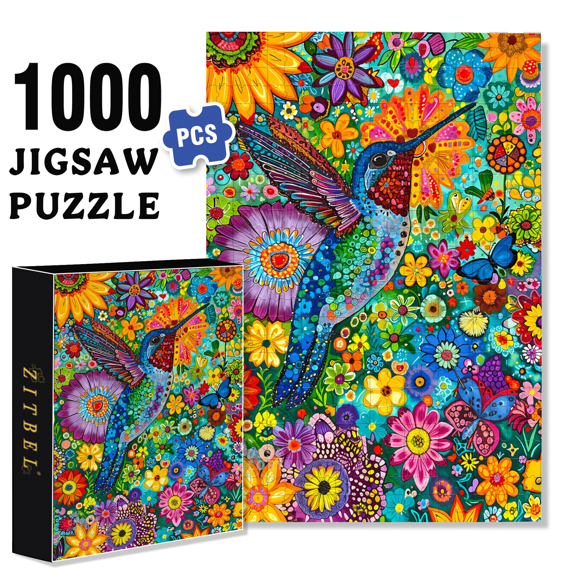 Hummingbird Flower Bed 500pcs/1000pcs Jigsaw Puzzle, Scratch-Resistant, Interactive Family Game & Brain-Boosting DIY Decor, Perfect for Halloween, Christmas & New Year Gifts, Family Puzzle Game