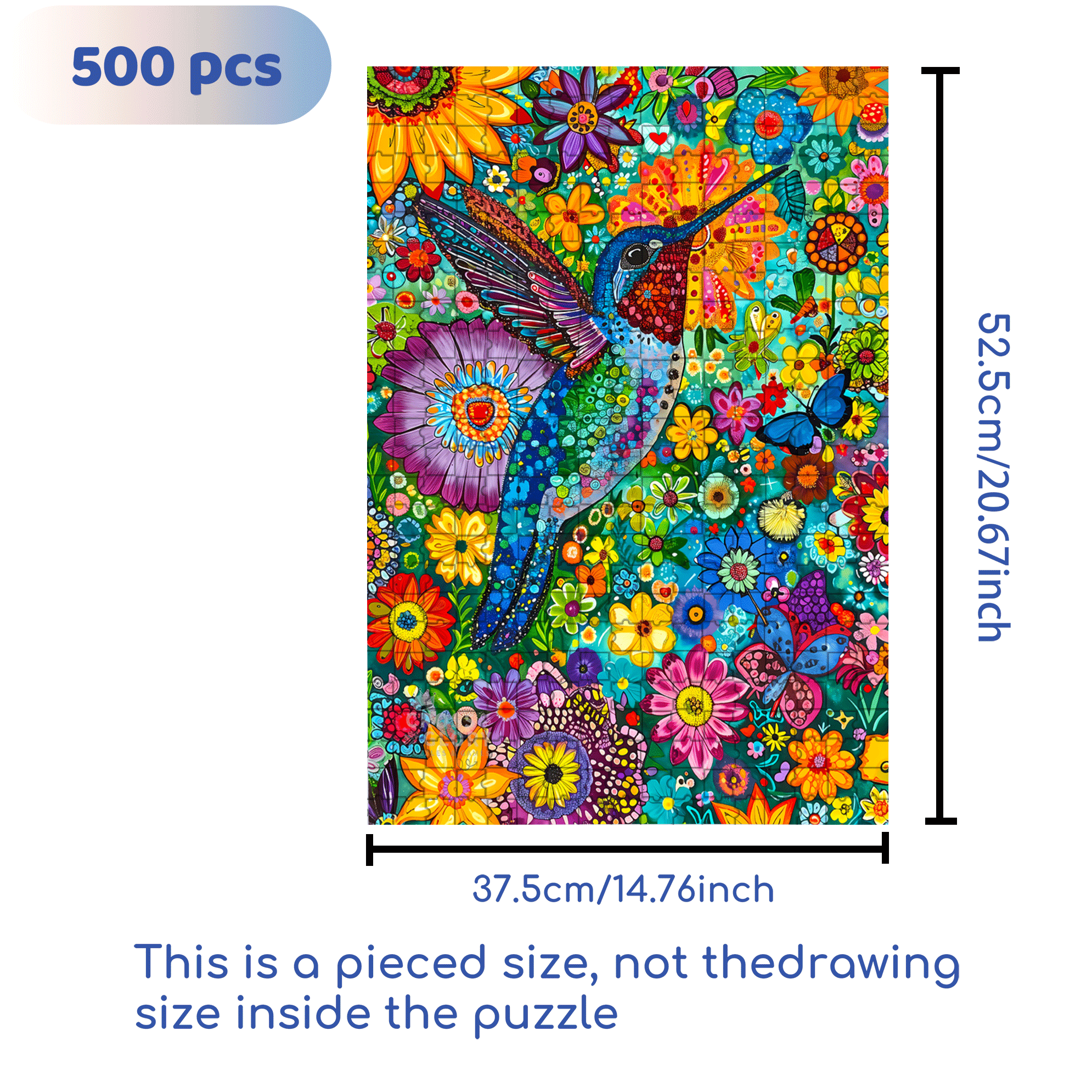 Hummingbird Flower Bed 500pcs/1000pcs Jigsaw Puzzle, Scratch-Resistant, Interactive Family Game & Brain-Boosting DIY Decor, Perfect for Halloween, Christmas & New Year Gifts, Family Puzzle Game