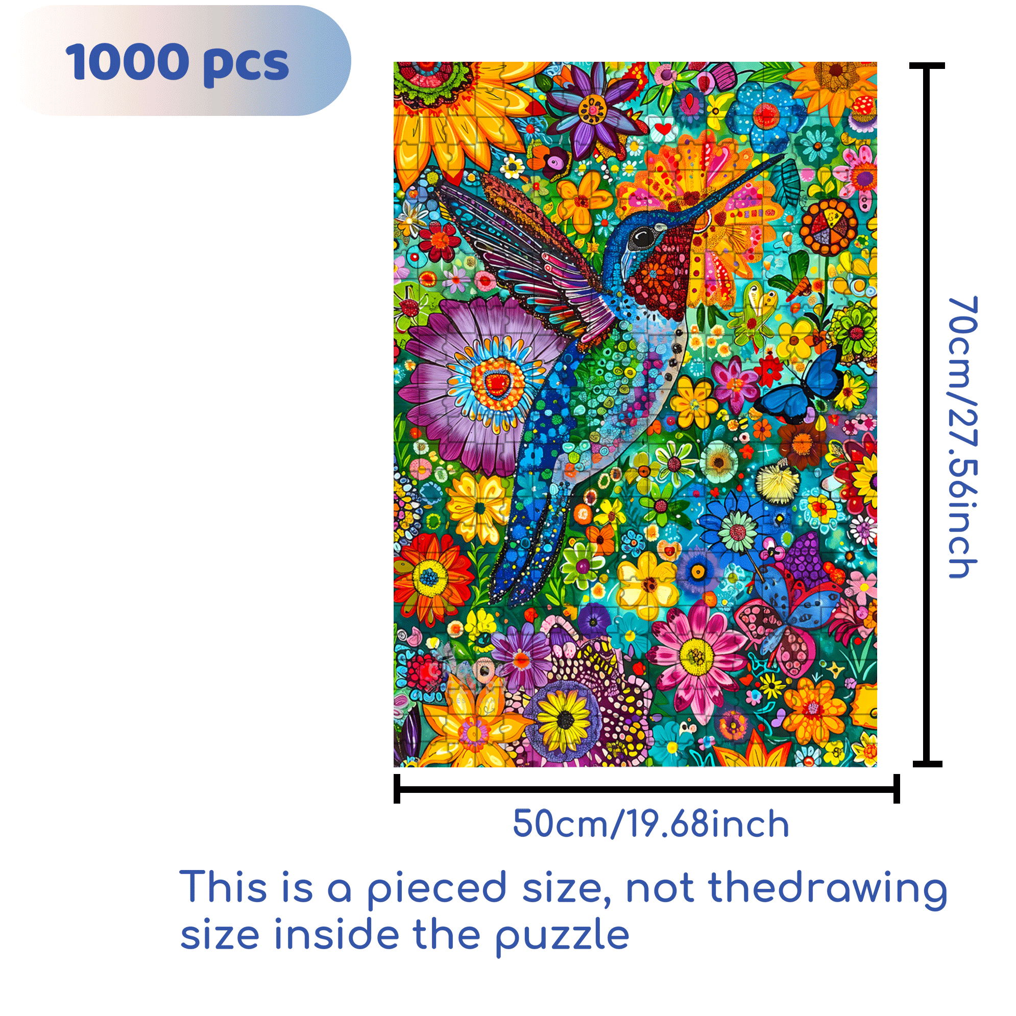 Hummingbird Flower Bed 500pcs/1000pcs Jigsaw Puzzle, Scratch-Resistant, Interactive Family Game & Brain-Boosting DIY Decor, Perfect for Halloween, Christmas & New Year Gifts, Family Puzzle Game