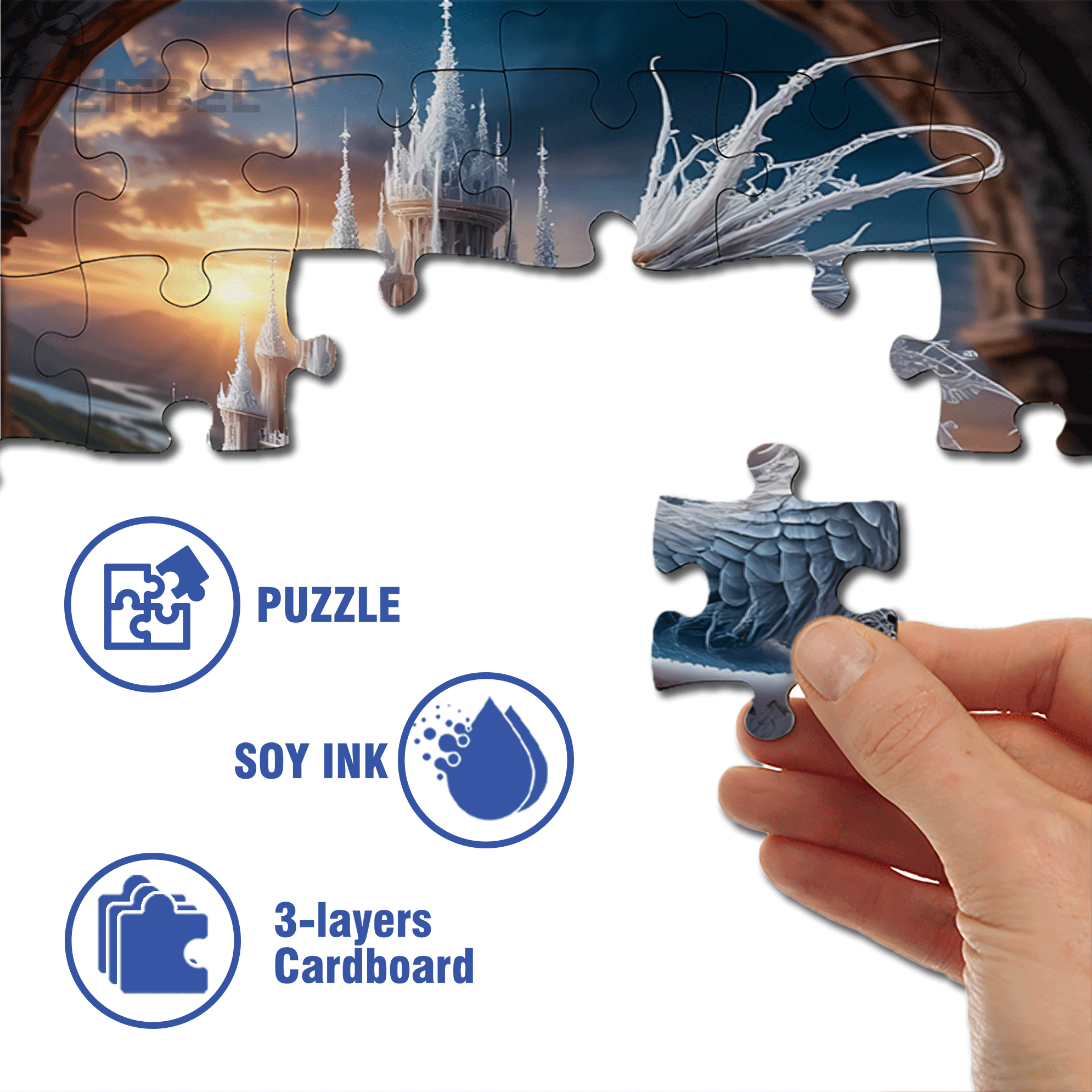 Ice Dragon and Castle 500pcs/1000pcs Jigsaw Puzzle, Scratch-Resistant, Interactive Family Game & Brain-Boosting DIY Decor, Perfect for Halloween, Christmas & New Year Gifts, Family Puzzle Game