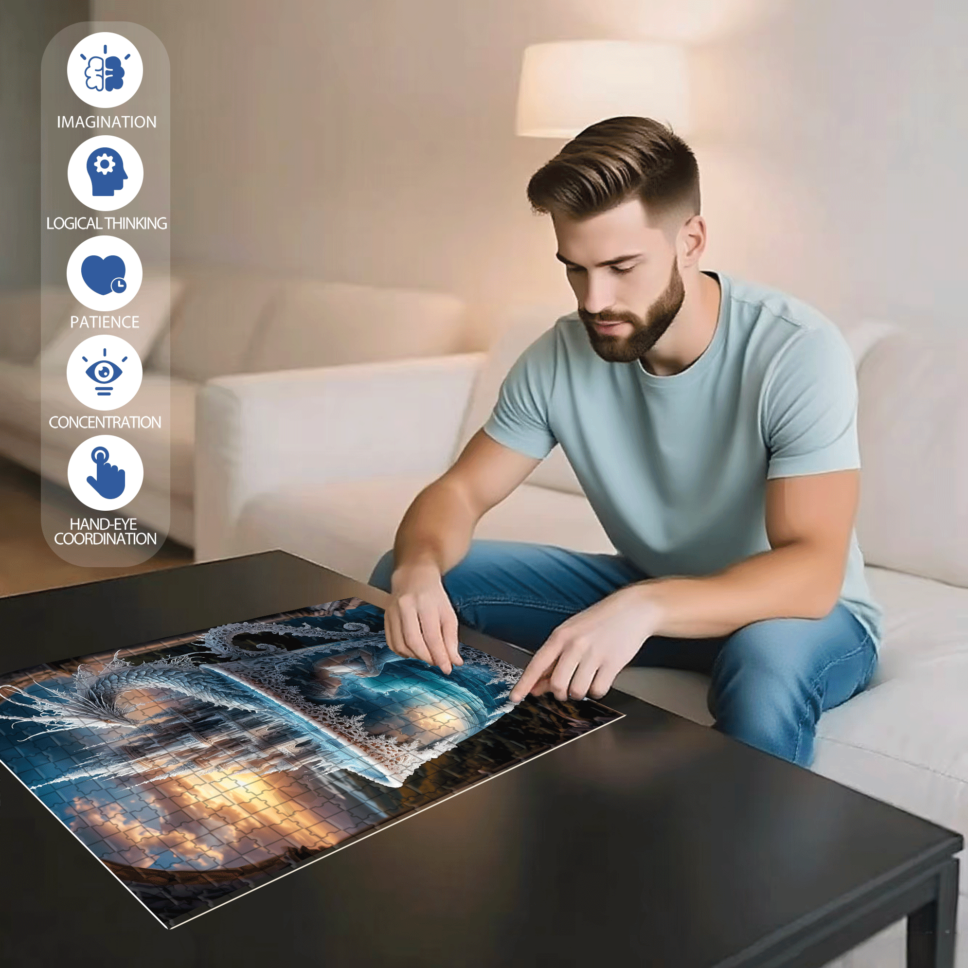 Ice Dragon and Castle 500pcs/1000pcs Jigsaw Puzzle, Scratch-Resistant, Interactive Family Game & Brain-Boosting DIY Decor, Perfect for Halloween, Christmas & New Year Gifts, Family Puzzle Game