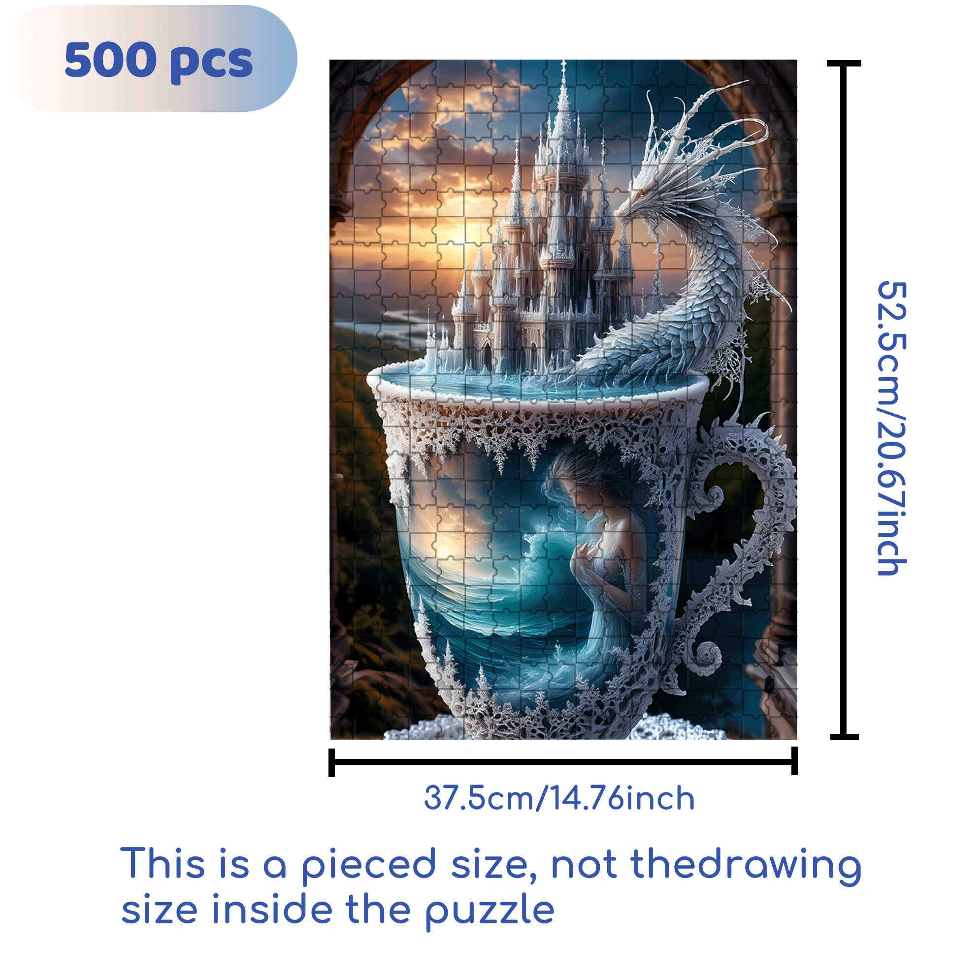 Ice Dragon and Castle 500pcs/1000pcs Jigsaw Puzzle, Scratch-Resistant, Interactive Family Game & Brain-Boosting DIY Decor, Perfect for Halloween, Christmas & New Year Gifts, Family Puzzle Game
