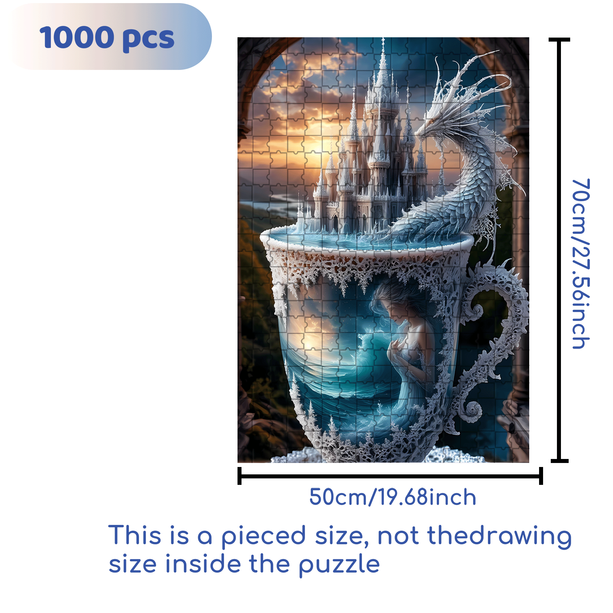 Ice Dragon and Castle 500pcs/1000pcs Jigsaw Puzzle, Scratch-Resistant, Interactive Family Game & Brain-Boosting DIY Decor, Perfect for Halloween, Christmas & New Year Gifts, Family Puzzle Game