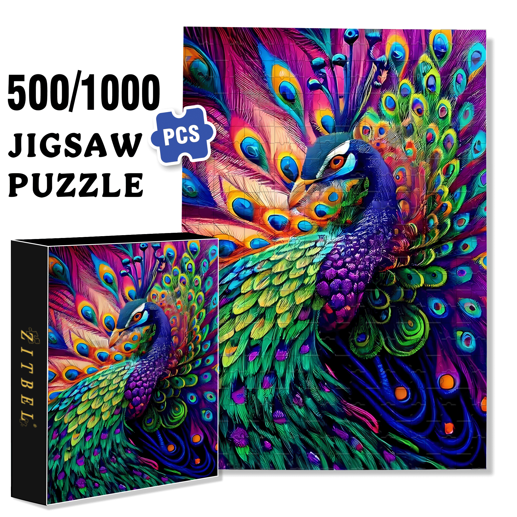 Iridescent Feather Coat 500pcs/1000pcs Jigsaw Puzzle, Scratch-Resistant, Interactive Family Game & Brain-Boosting DIY Decor, Perfect for Halloween, Christmas & New Year Gifts, Family Puzzle Game
