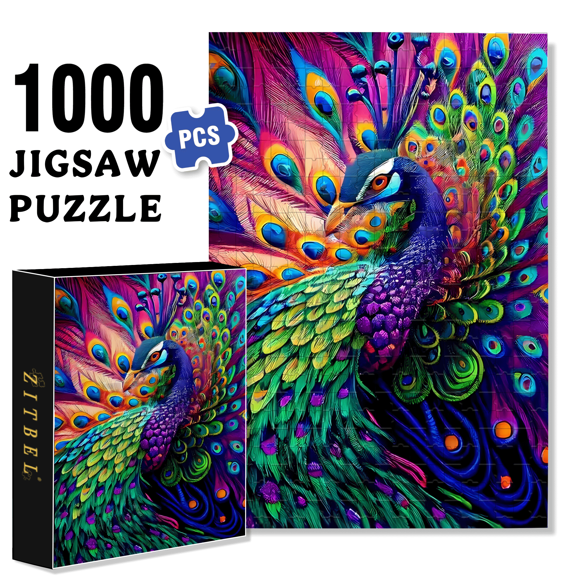 Iridescent Feather Coat 500pcs/1000pcs Jigsaw Puzzle, Scratch-Resistant, Interactive Family Game & Brain-Boosting DIY Decor, Perfect for Halloween, Christmas & New Year Gifts, Family Puzzle Game