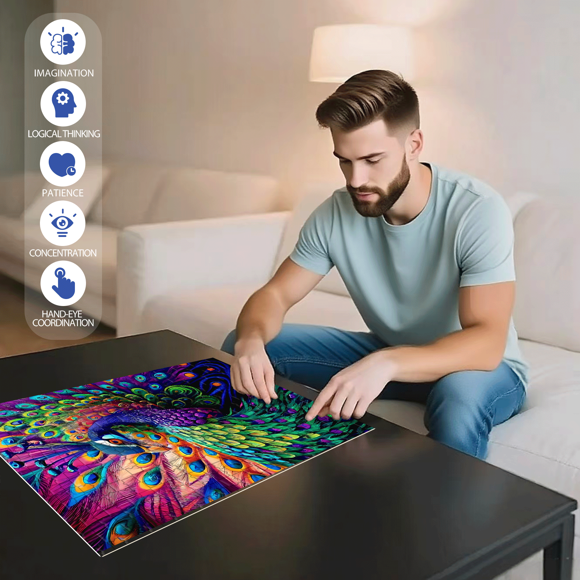 Iridescent Feather Coat 500pcs/1000pcs Jigsaw Puzzle, Scratch-Resistant, Interactive Family Game & Brain-Boosting DIY Decor, Perfect for Halloween, Christmas & New Year Gifts, Family Puzzle Game