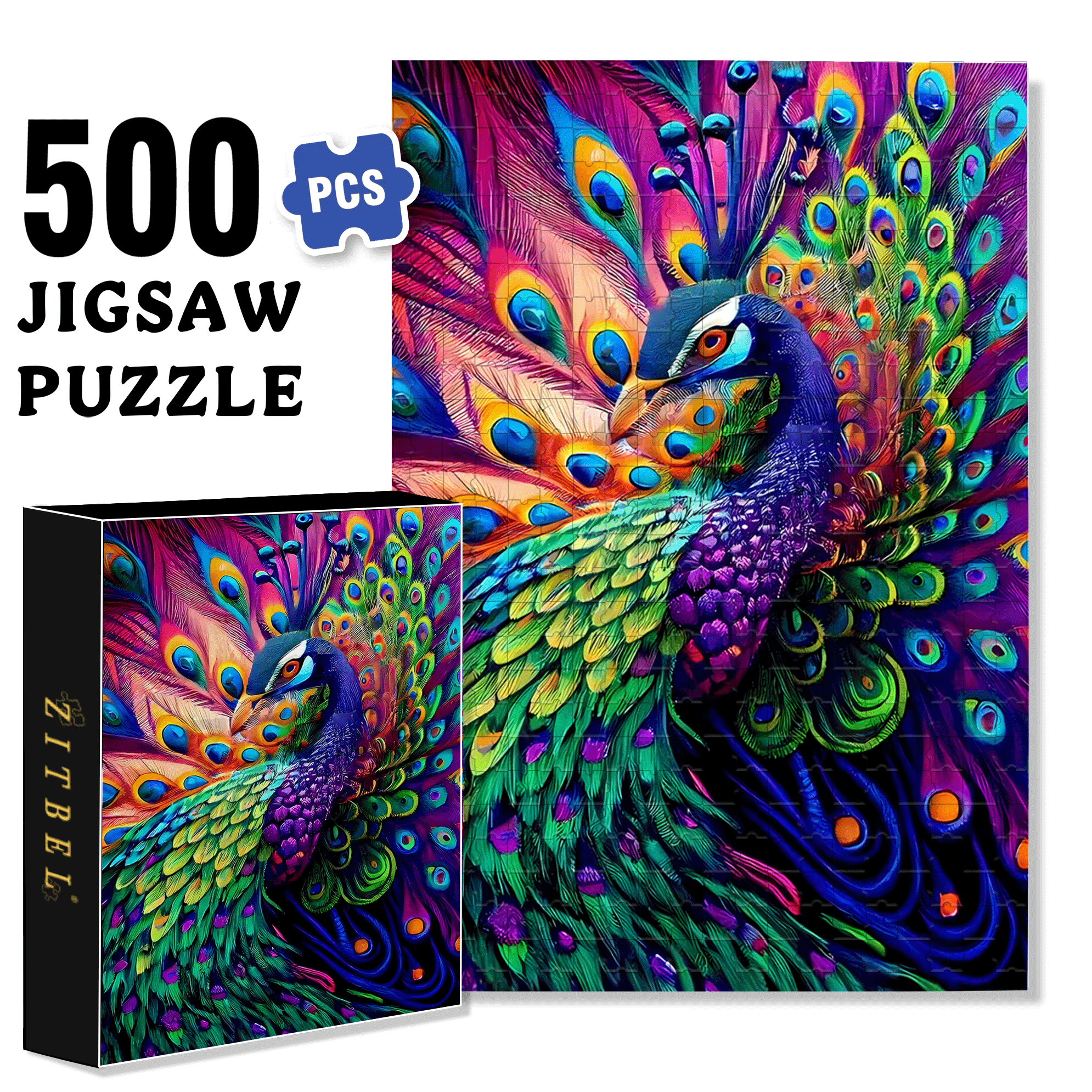 Iridescent Feather Coat 500pcs/1000pcs Jigsaw Puzzle, Scratch-Resistant, Interactive Family Game & Brain-Boosting DIY Decor, Perfect for Halloween, Christmas & New Year Gifts, Family Puzzle Game