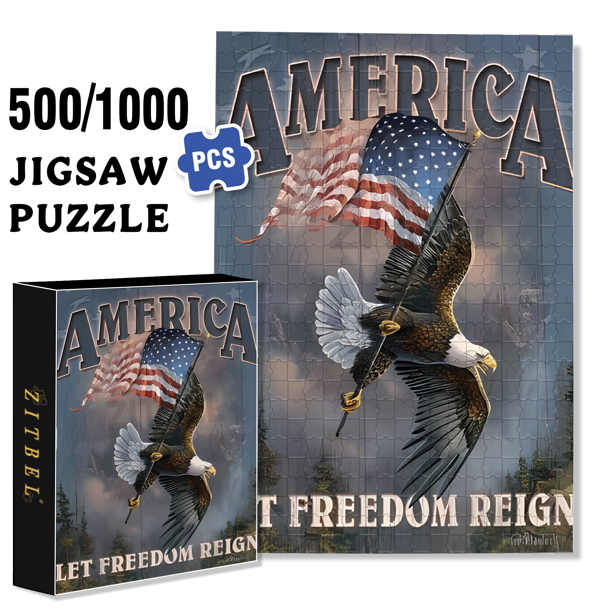 Let Freedom Reign 500pcs/1000pcs Jigsaw Puzzle, Scratch-Resistant, Interactive Family Game & Brain-Boosting DIY Decor, Perfect for Halloween, Christmas & New Year Gifts, Family Puzzle Game