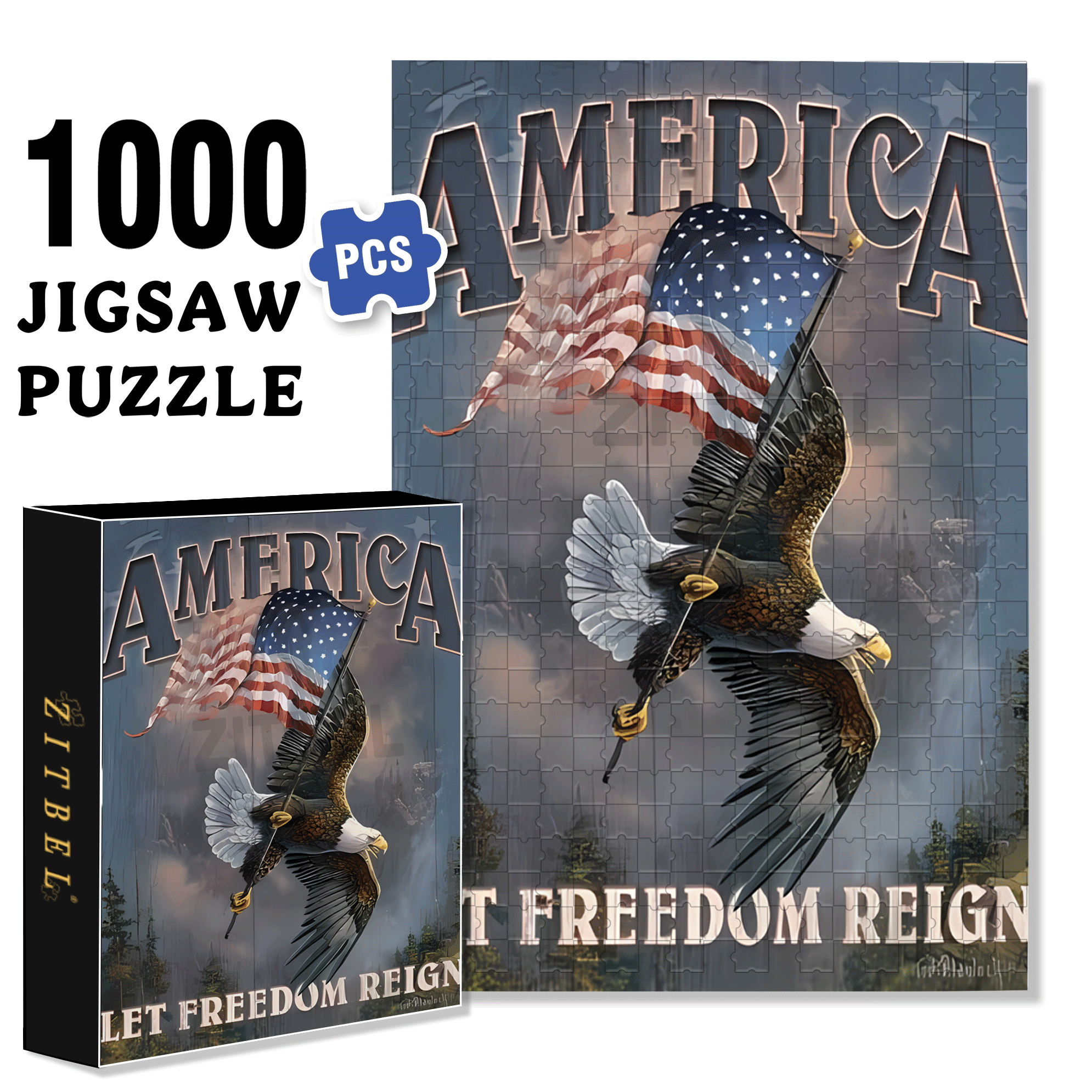 Let Freedom Reign 500pcs/1000pcs Jigsaw Puzzle, Scratch-Resistant, Interactive Family Game & Brain-Boosting DIY Decor, Perfect for Halloween, Christmas & New Year Gifts, Family Puzzle Game