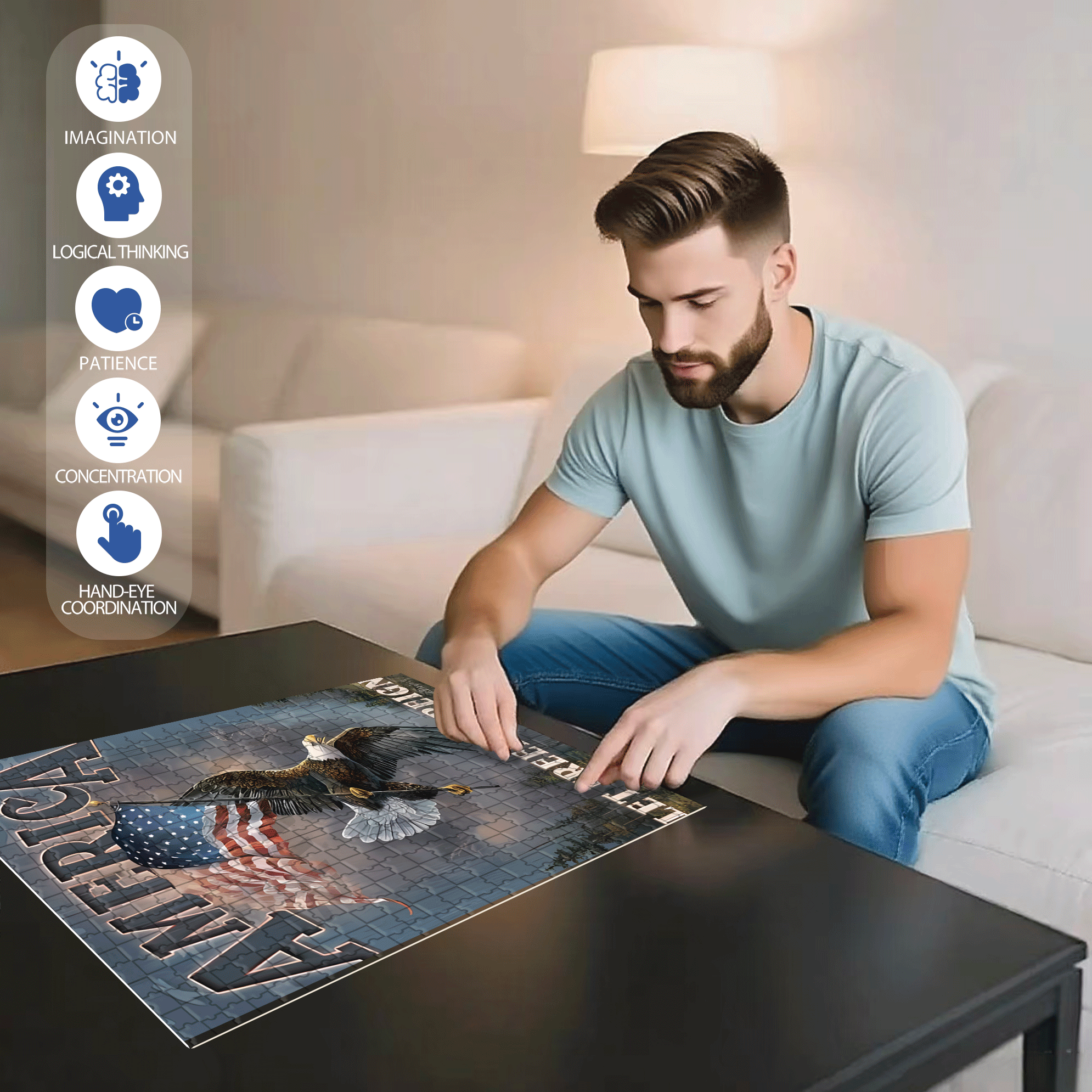 Let Freedom Reign 500pcs/1000pcs Jigsaw Puzzle, Scratch-Resistant, Interactive Family Game & Brain-Boosting DIY Decor, Perfect for Halloween, Christmas & New Year Gifts, Family Puzzle Game