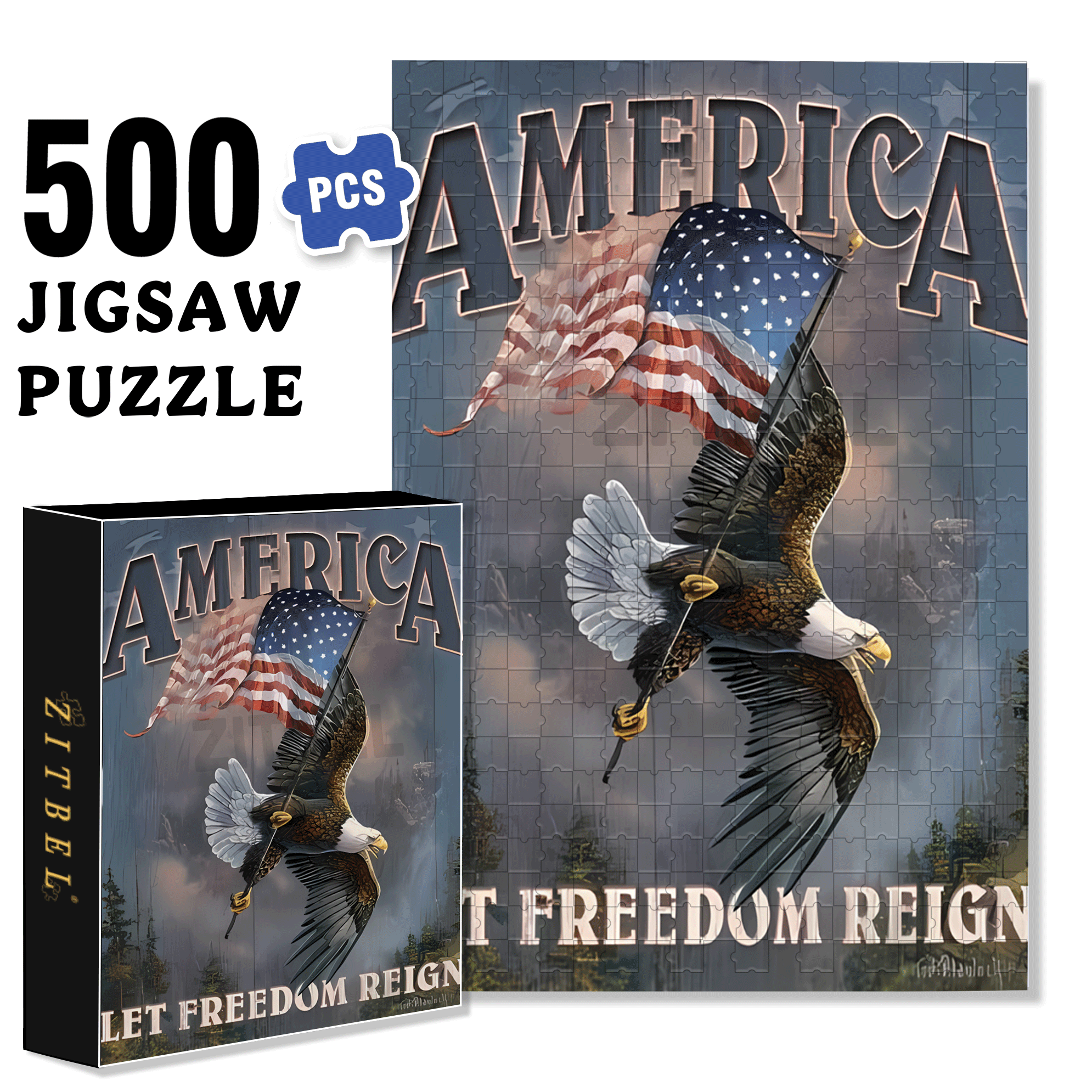 Let Freedom Reign 500pcs/1000pcs Jigsaw Puzzle, Scratch-Resistant, Interactive Family Game & Brain-Boosting DIY Decor, Perfect for Halloween, Christmas & New Year Gifts, Family Puzzle Game