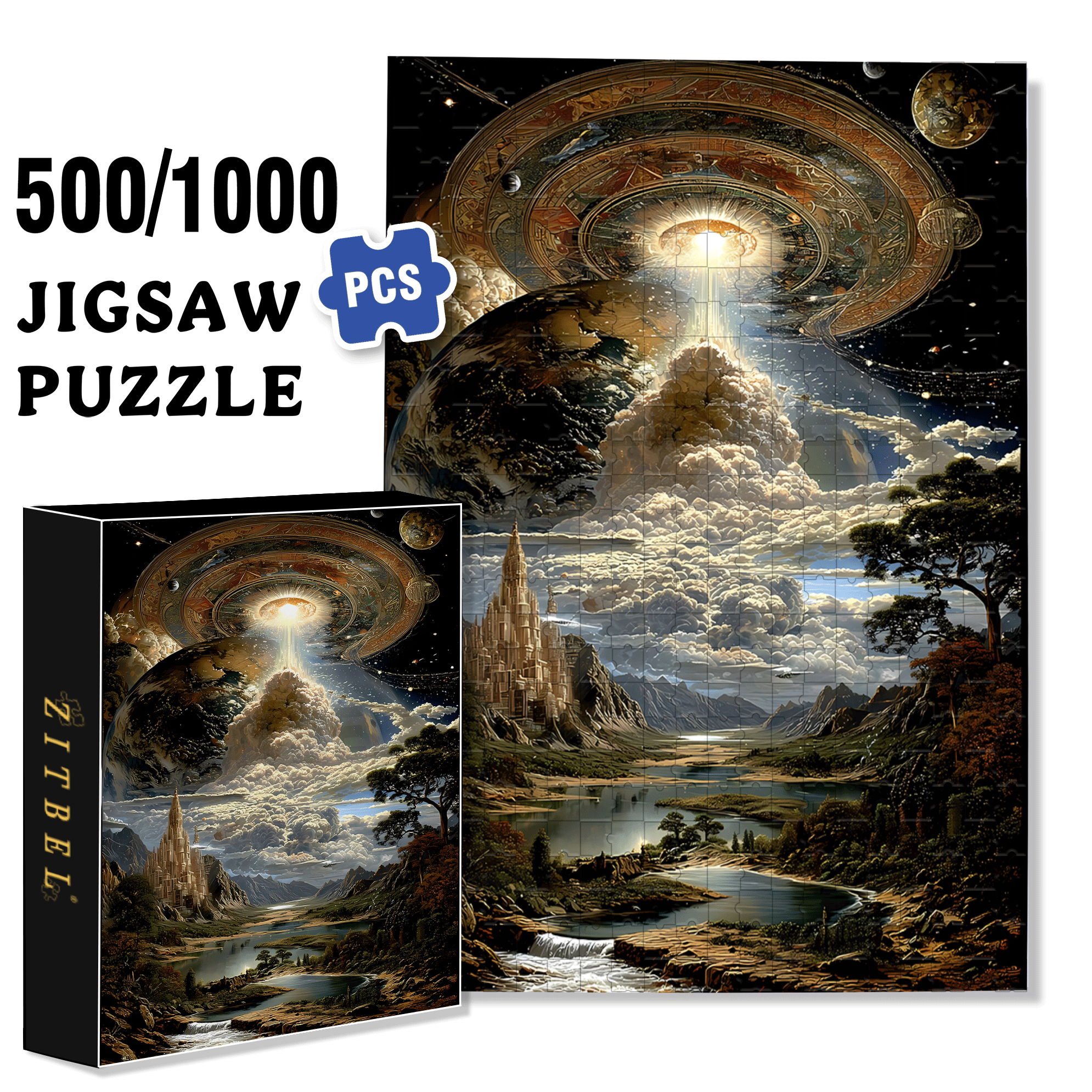 Light of Creation 500pcs/1000pcs Jigsaw Puzzle, Scratch-Resistant, Interactive Family Game & Brain-Boosting DIY Decor, Perfect for Halloween, Christmas & New Year Gifts, Family Puzzle Game