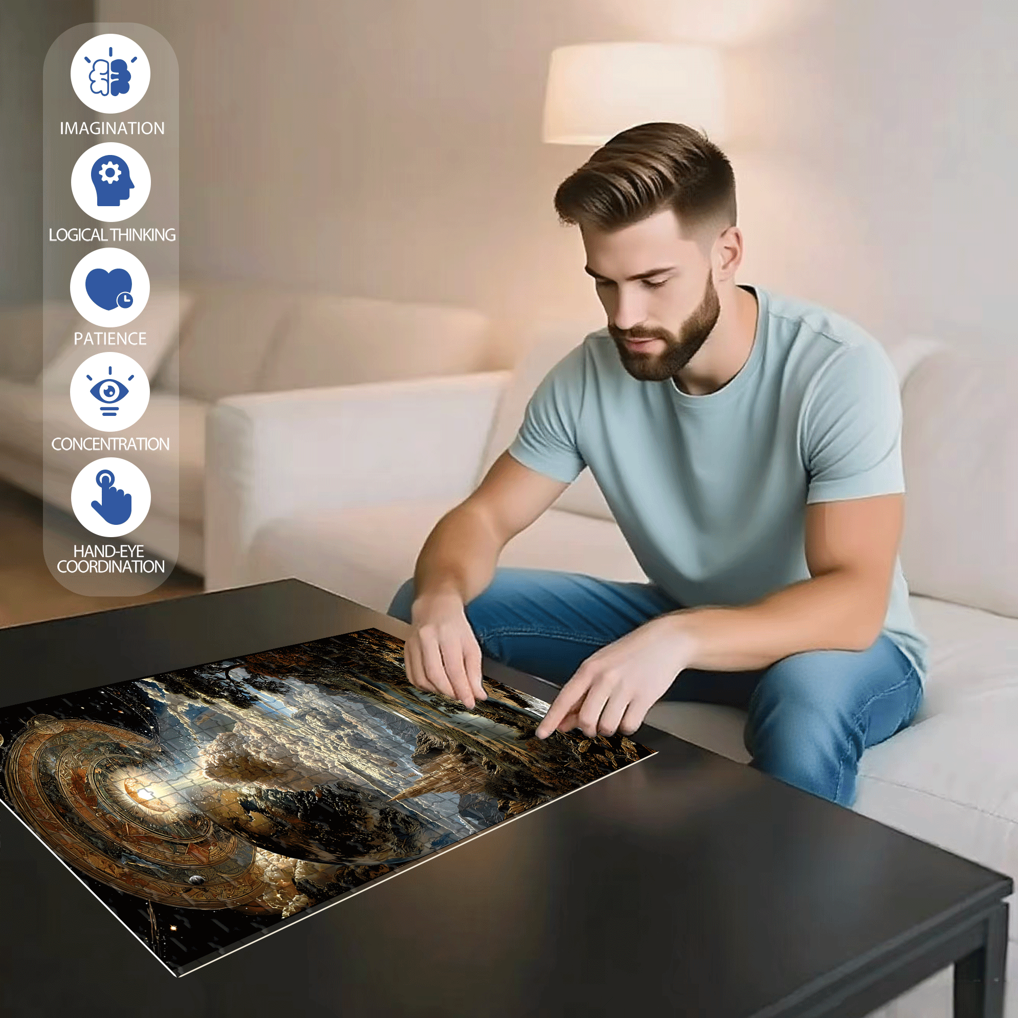 Light of Creation 500pcs/1000pcs Jigsaw Puzzle, Scratch-Resistant, Interactive Family Game & Brain-Boosting DIY Decor, Perfect for Halloween, Christmas & New Year Gifts, Family Puzzle Game
