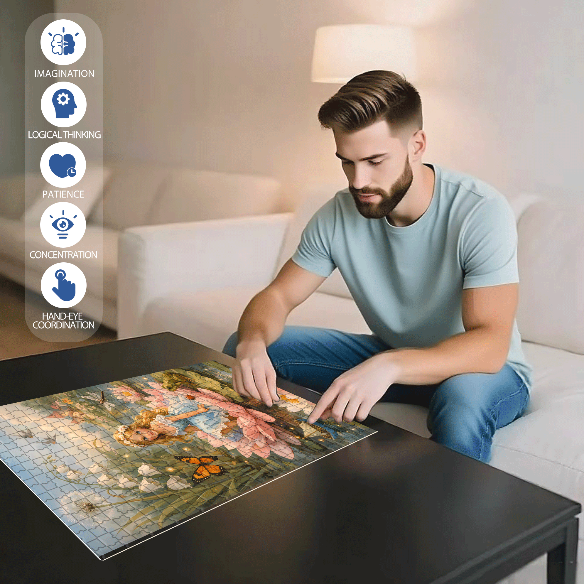 Lotus Maiden 500pcs/1000pcs Jigsaw Puzzle, Scratch-Resistant, Interactive Family Game & Brain-Boosting DIY Decor, Perfect for Halloween, Christmas & New Year Gifts, Family Puzzle Game