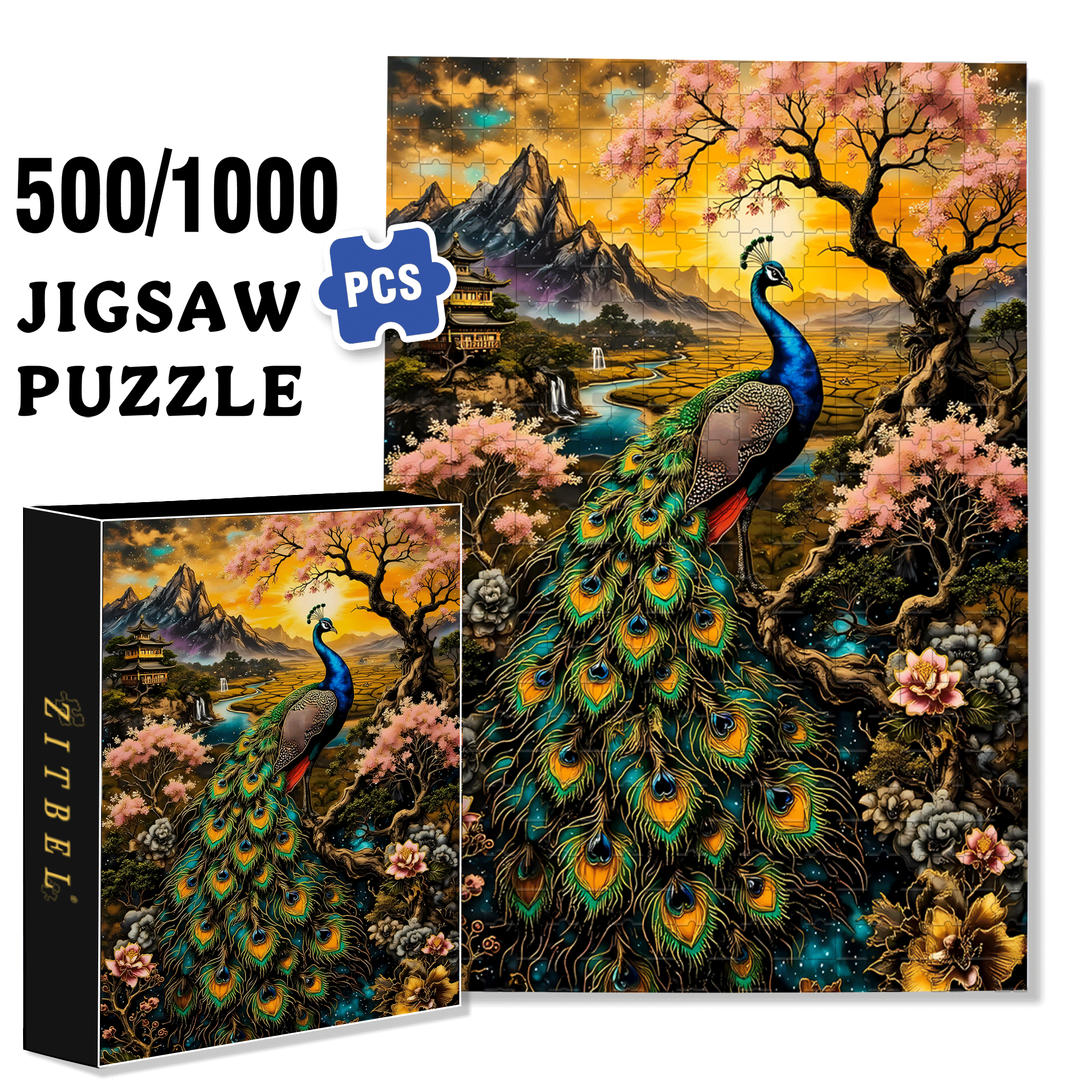 Magnificent Peacock 500pcs/1000pcs Jigsaw Puzzle, Scratch-Resistant, Interactive Family Game & Brain-Boosting DIY Decor, Perfect for Halloween, Christmas & New Year Gifts, Family Puzzle Game