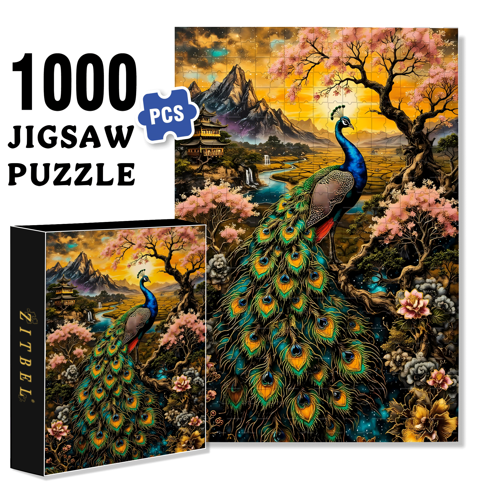 Magnificent Peacock 500pcs/1000pcs Jigsaw Puzzle, Scratch-Resistant, Interactive Family Game & Brain-Boosting DIY Decor, Perfect for Halloween, Christmas & New Year Gifts, Family Puzzle Game